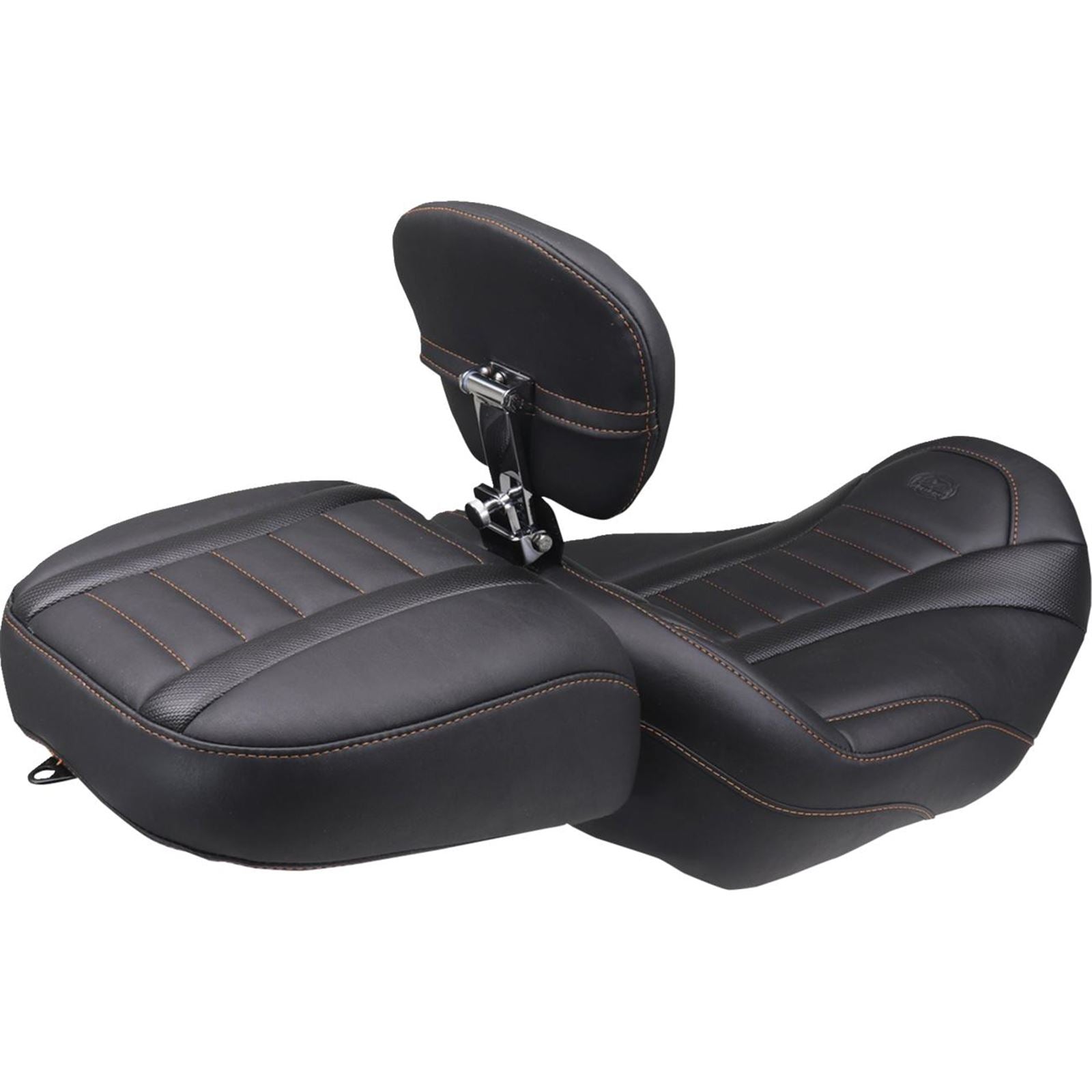 Mustang Motorcycle Products Deluxe Passenger Seat - Wide - Orange Stitch for FLT/FLH '23-'25 [MPN: 88420MO]_1789651