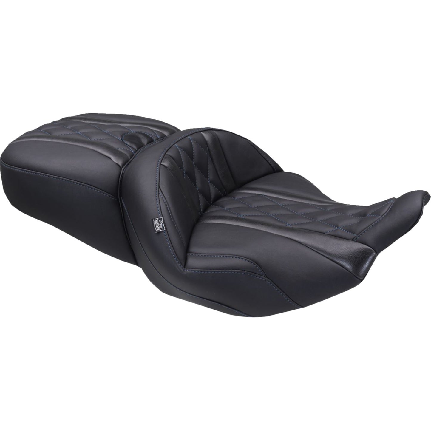 Mustang Motorcycle Products Deluxe One-Piece, 2-Up Seat - Diamond Blue Stitch for FLT/FLH '23-'25 [MPN: 89411SB]_1772813