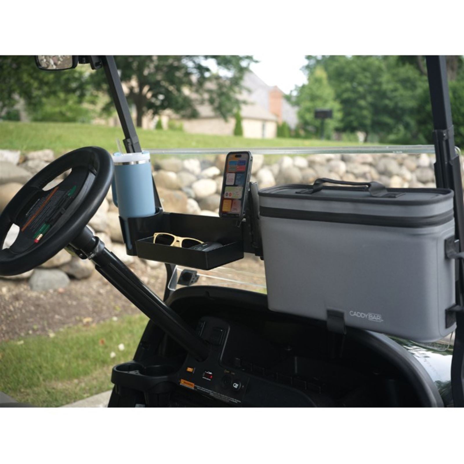 Caddybar Bar with One Tray, Mobile Device Holder, Cooler, and Oversized Cup Holder 03-304_1782121