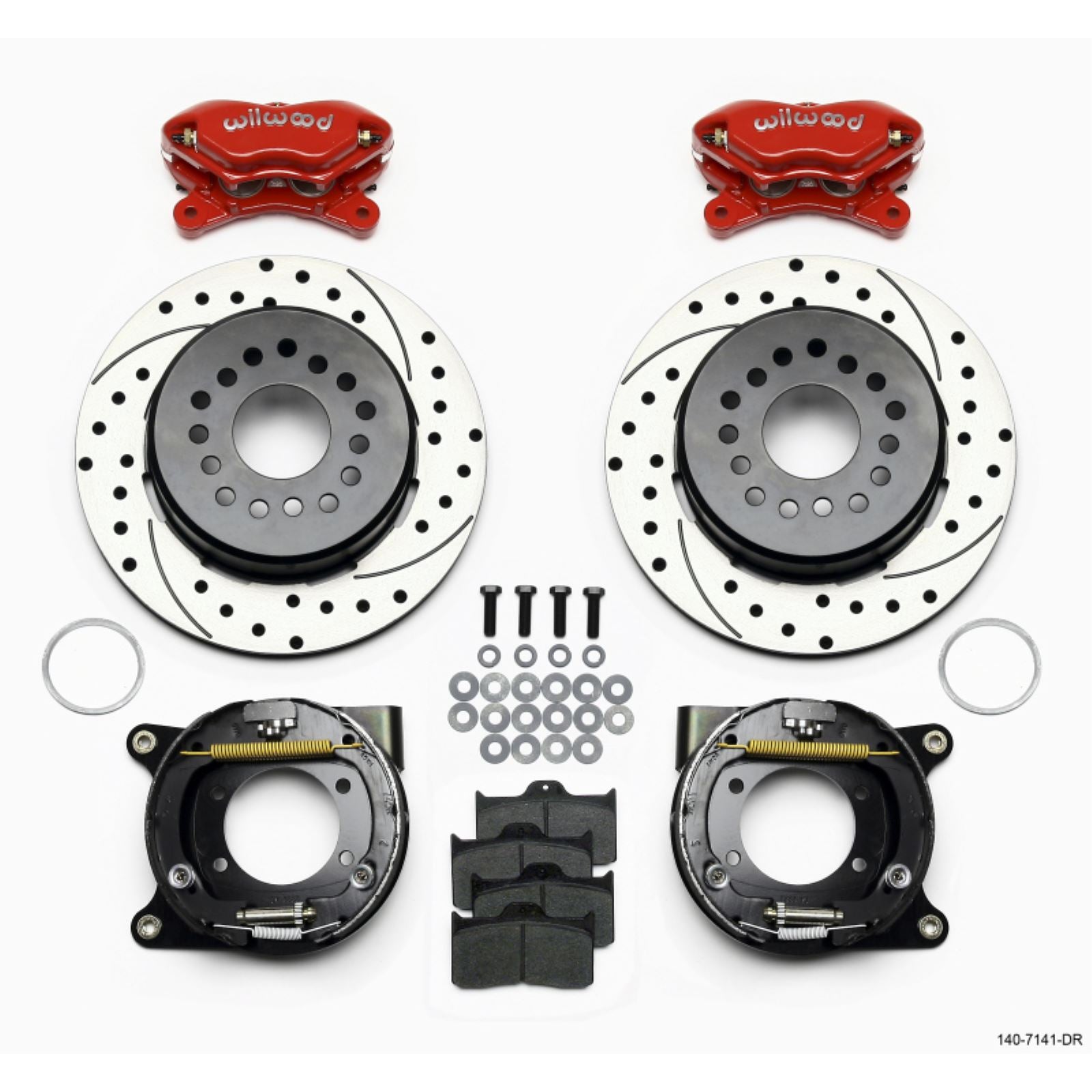 Wilwood Forged Dynalite P/S P-B Kit Drilled Red for Chevy 12 Bolt w/ C-Clips [MPN: 140-7141-DR]_1817718