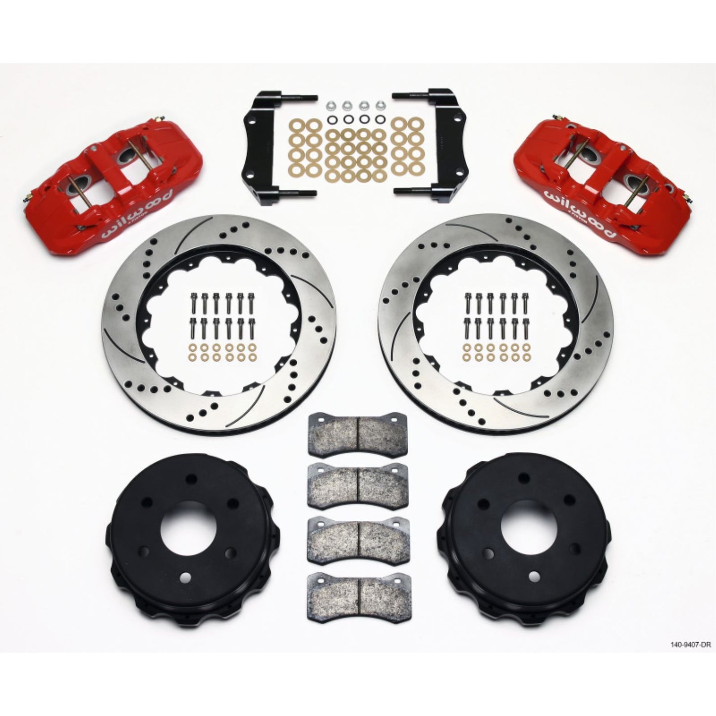 Wilwood AERO4 RearTruck Kit 14.25in Drill - Red for 1999-2010 GM 1500-SUV [MPN: 140-9407-DR]_1817750