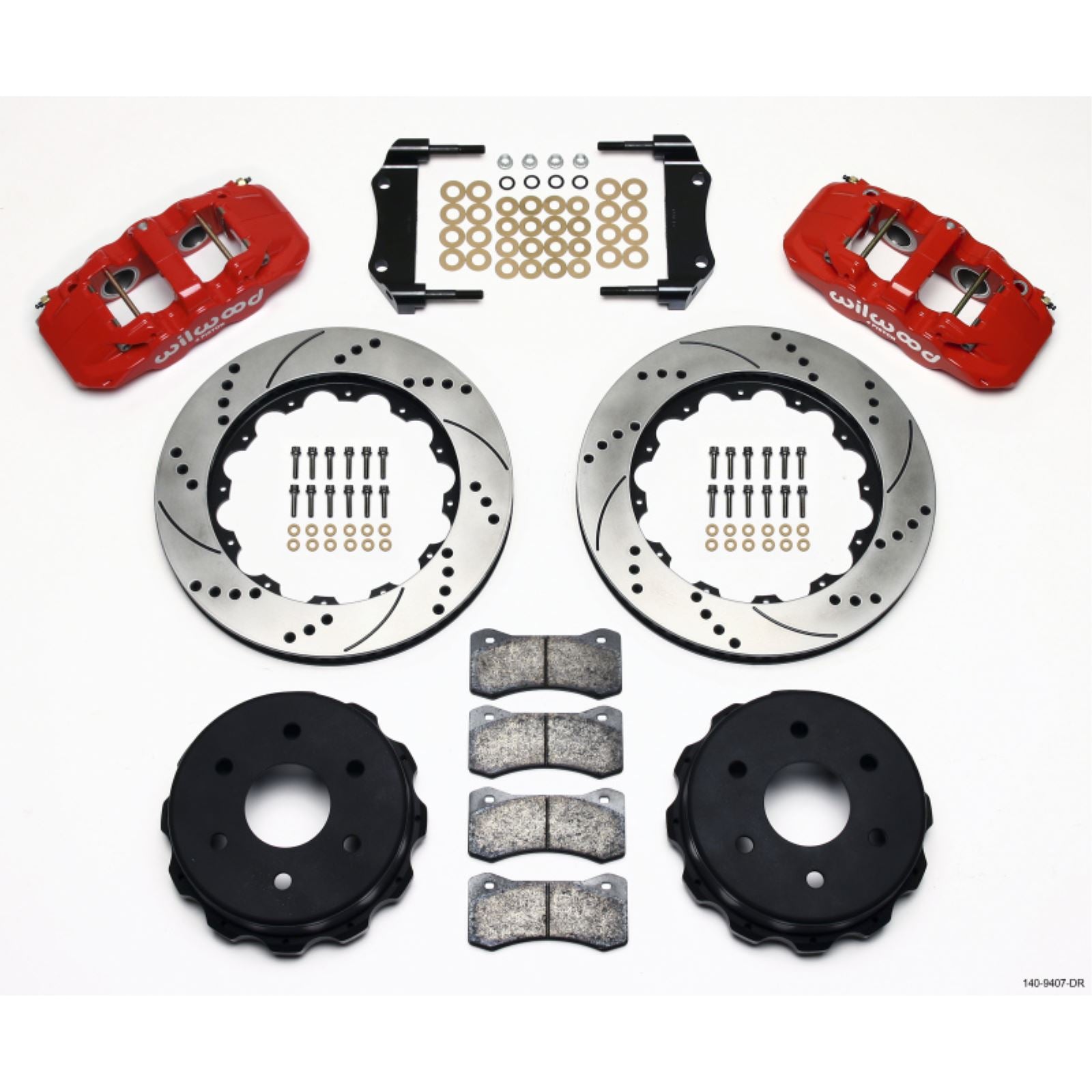 Wilwood AERO4 RearTruck Kit 14.25in Drill - Red for 1999-2010 GM 1500-SUV [MPN: 140-9407-DR]_1817750