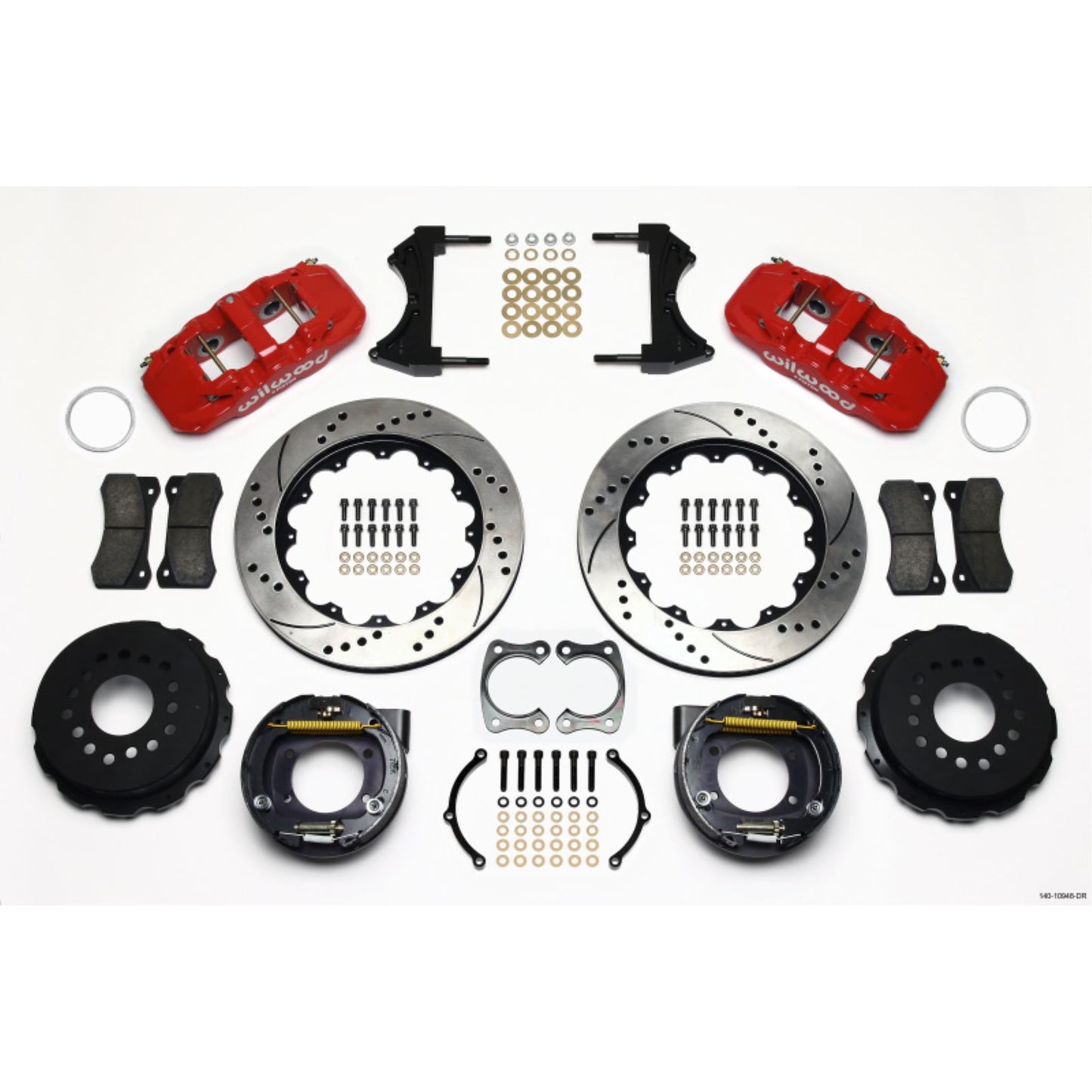 Wilwood AERO4 Rear P-Brake Kit 14.00in Drill Red for Big Ford New Style [MPN: 140-10948-DR]_1818235