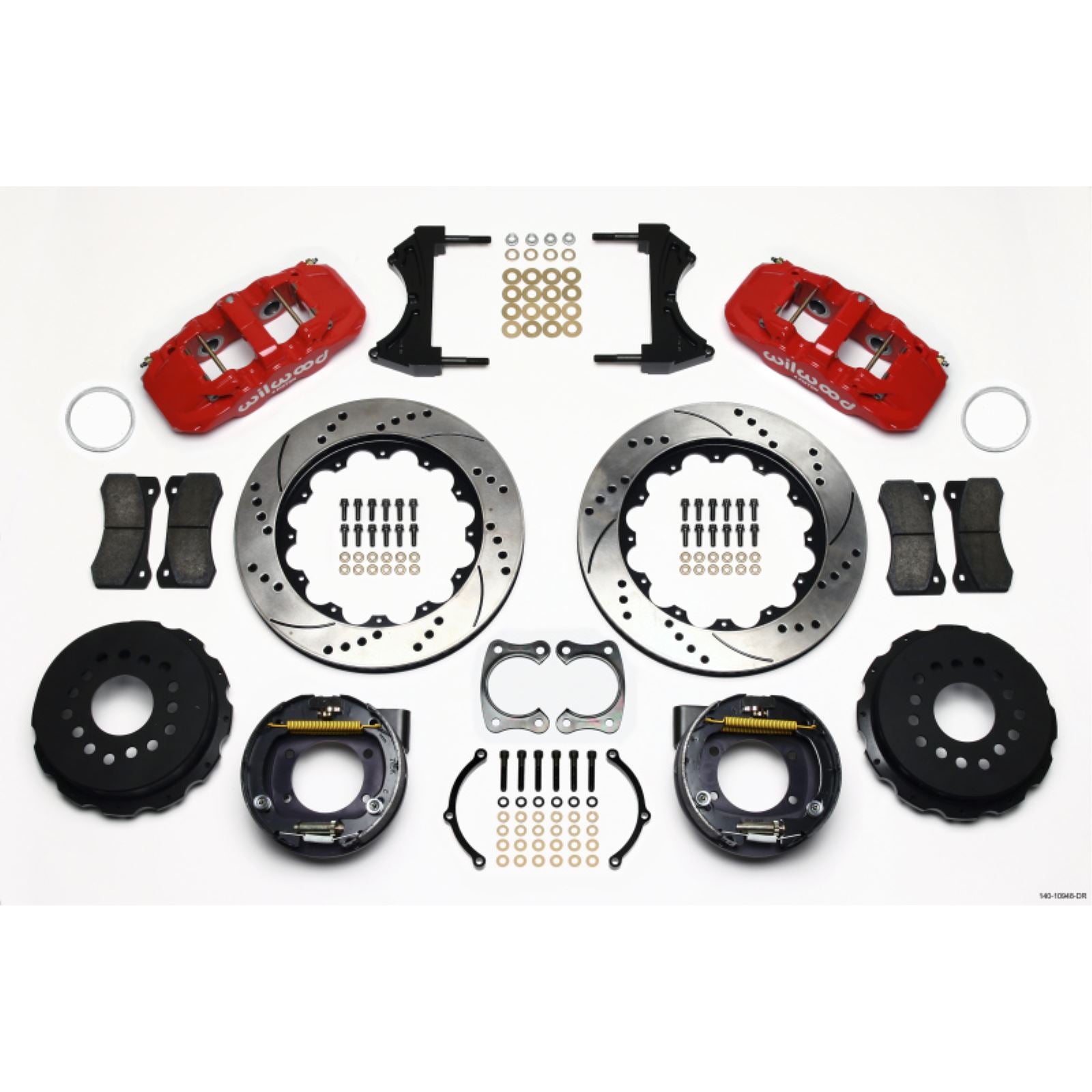 Wilwood AERO4 Rear P-Brake Kit 14.00in Drill Red for Big Ford New Style [MPN: 140-10948-DR]_1818235