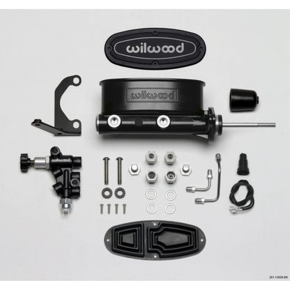 Wilwood HV Tandem M/C Kit w L/H Bracket & Prop Valve - Black-W/Pushrod [MPN: 261-13626-BK]_1818304