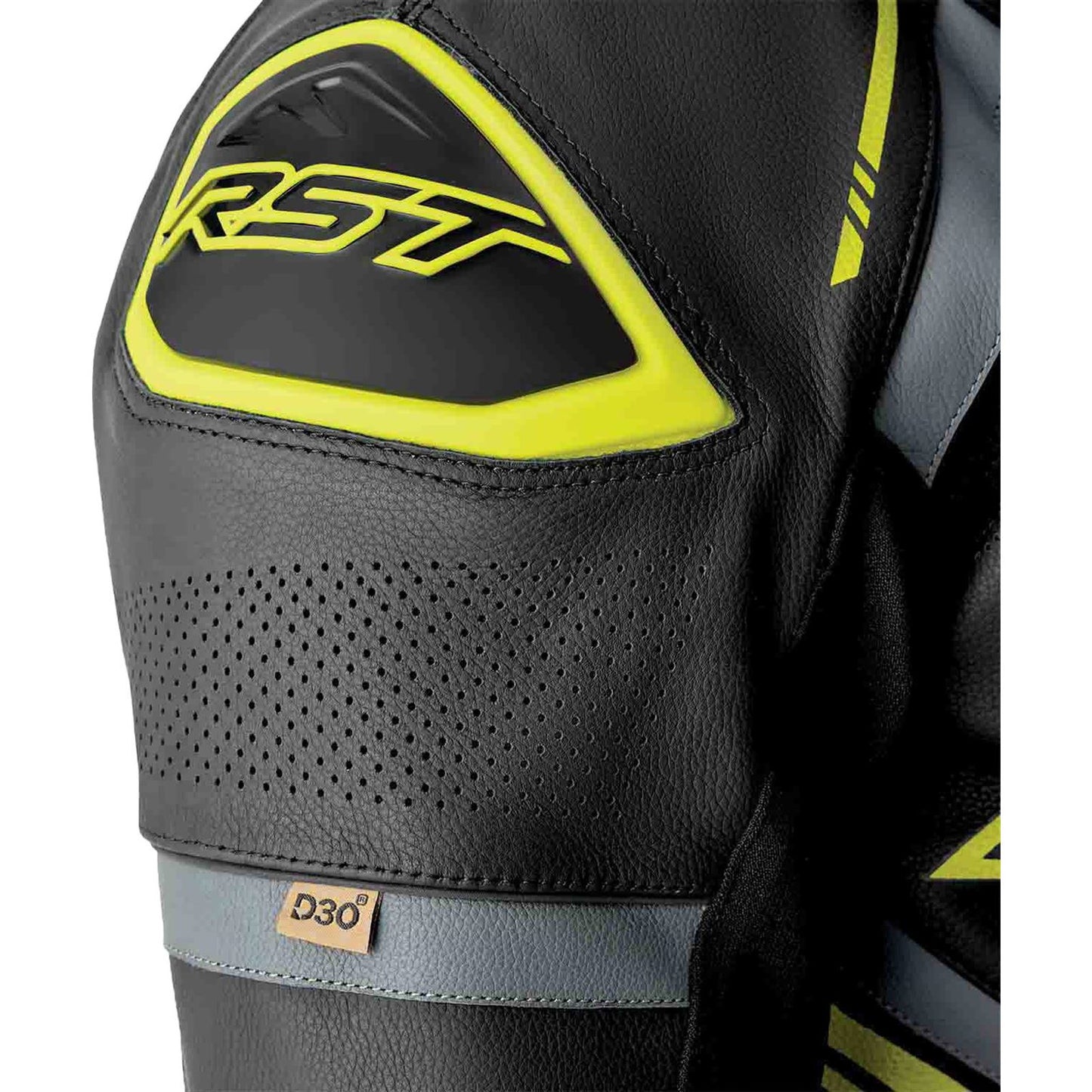 RST Moto S1 D3O Motorcycle Leather Suit - Black/Grey/Flo Yellow_1836660