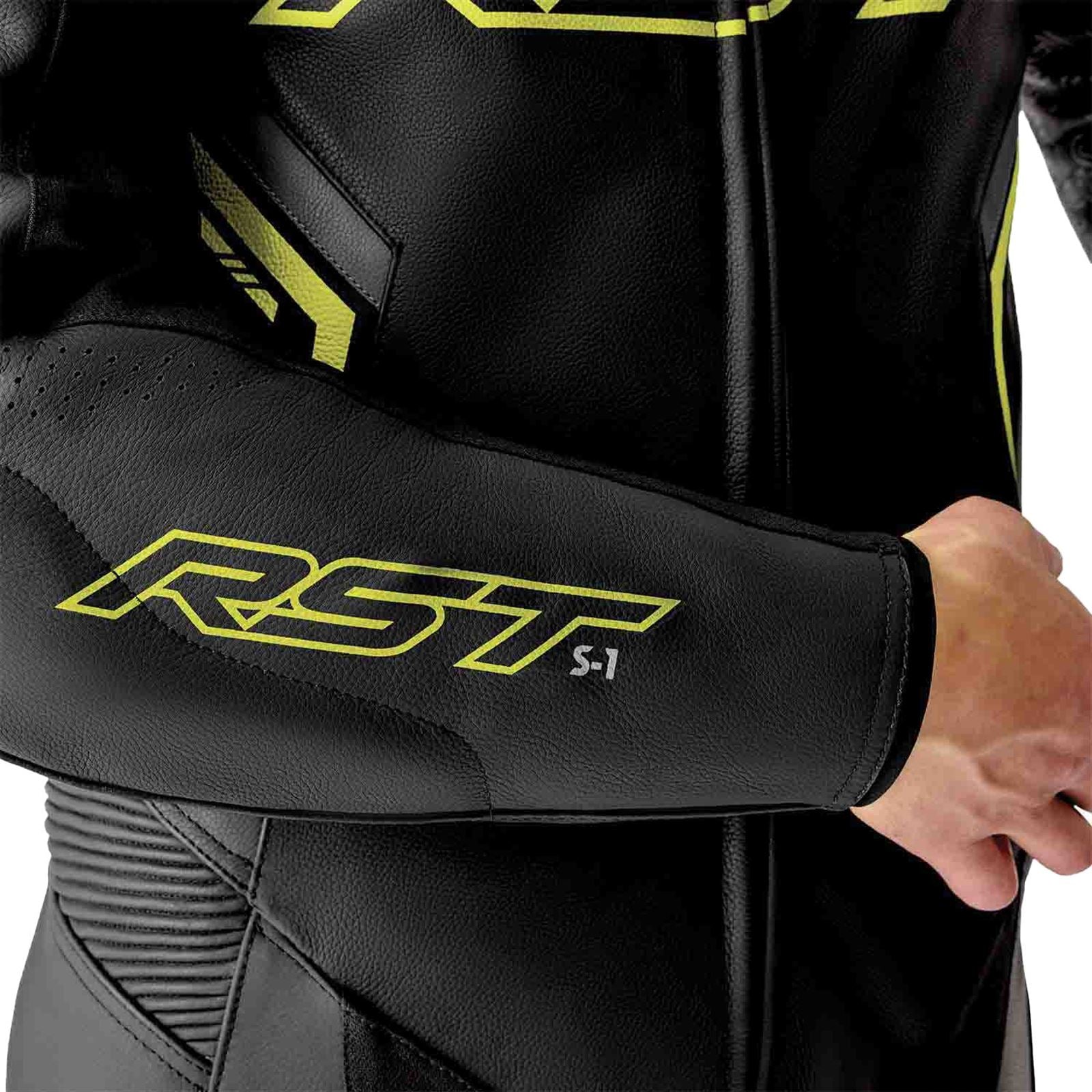 RST Moto S1 D3O Motorcycle Leather Suit - Black/Grey/Flo Yellow_1836661