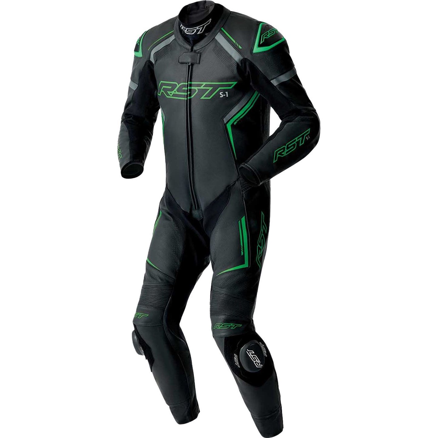 RST Moto S1 D3O Motorcycle Leather Suit - Black/Grey/Flo Green_1839158