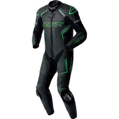 RST Moto S1 D3O Motorcycle Leather Suit - Black/Grey/Flo Green_1839158