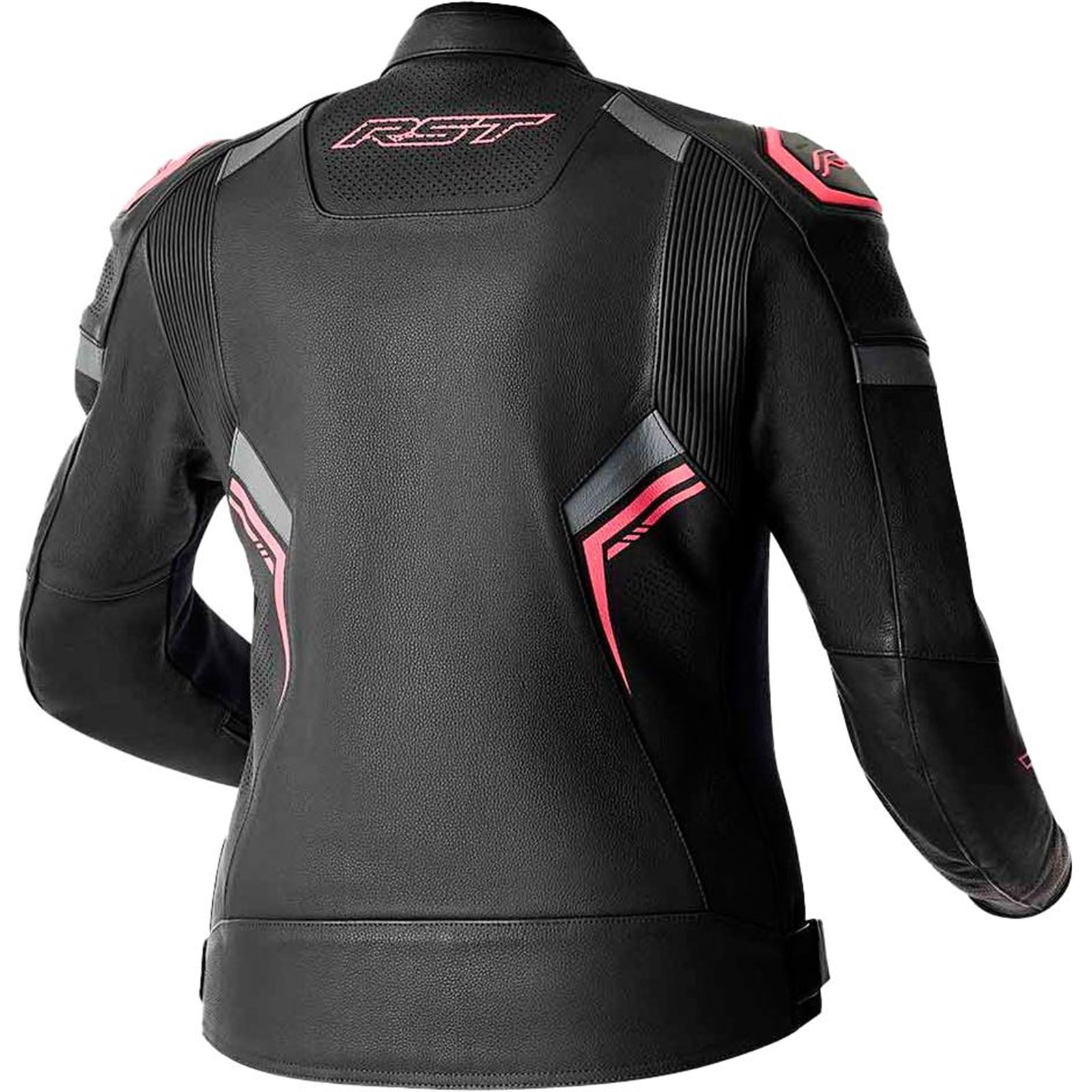 RST Moto S1 D3O Leather Ladies Jacket - Black/Flo Pink_1837376