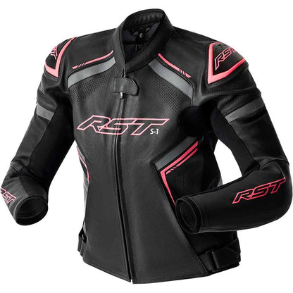 RST Moto S1 D3O Leather Ladies Jacket - Black/Flo Pink_1838078