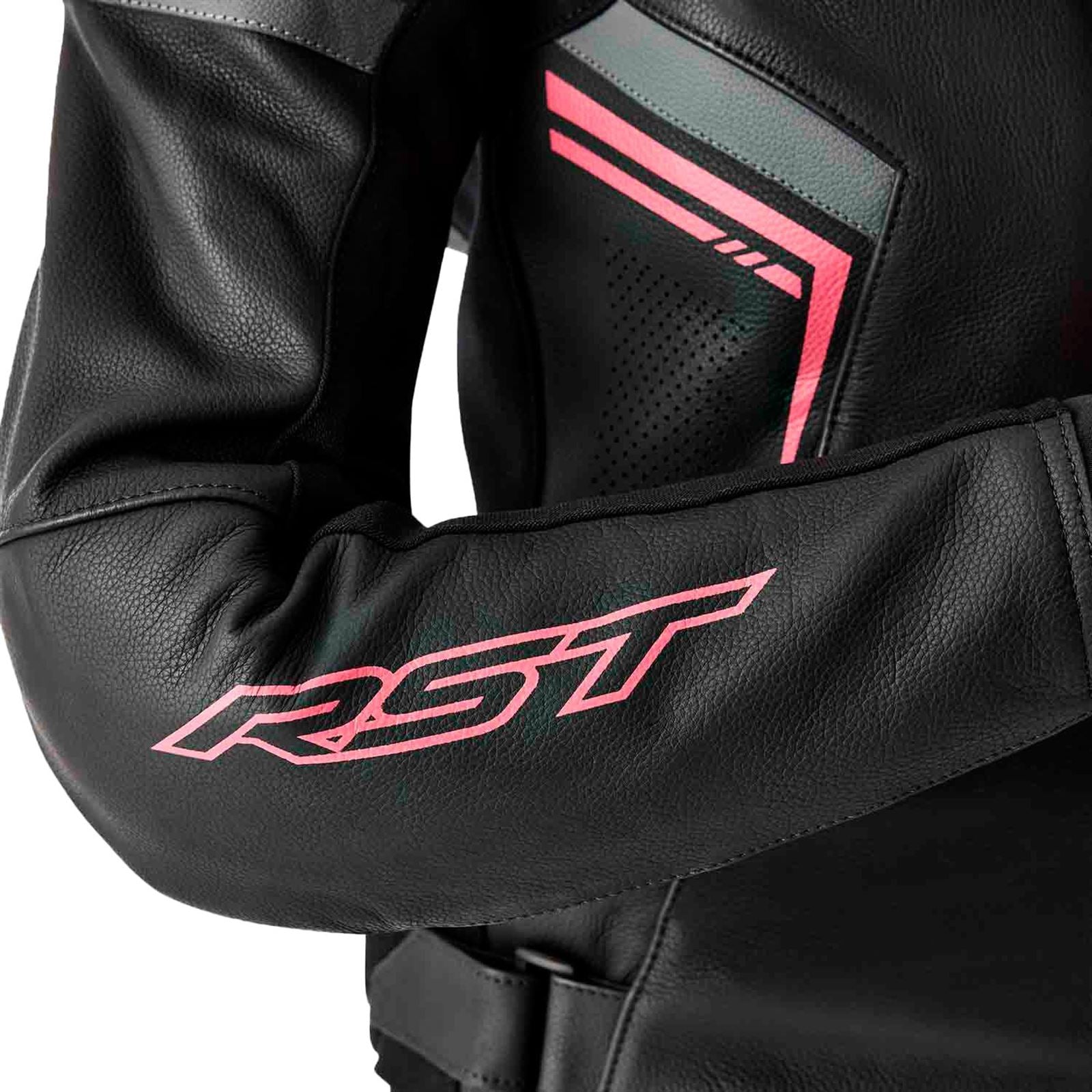RST Moto S1 D3O Leather Ladies Jacket - Black/Flo Pink_1838857