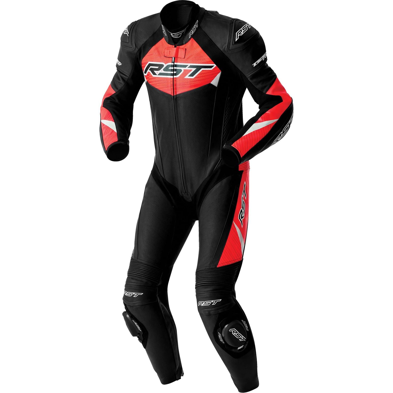 RST Moto Tractech EVO D3O Motorcycle Leather Suit - Black/Flo Red_1839579