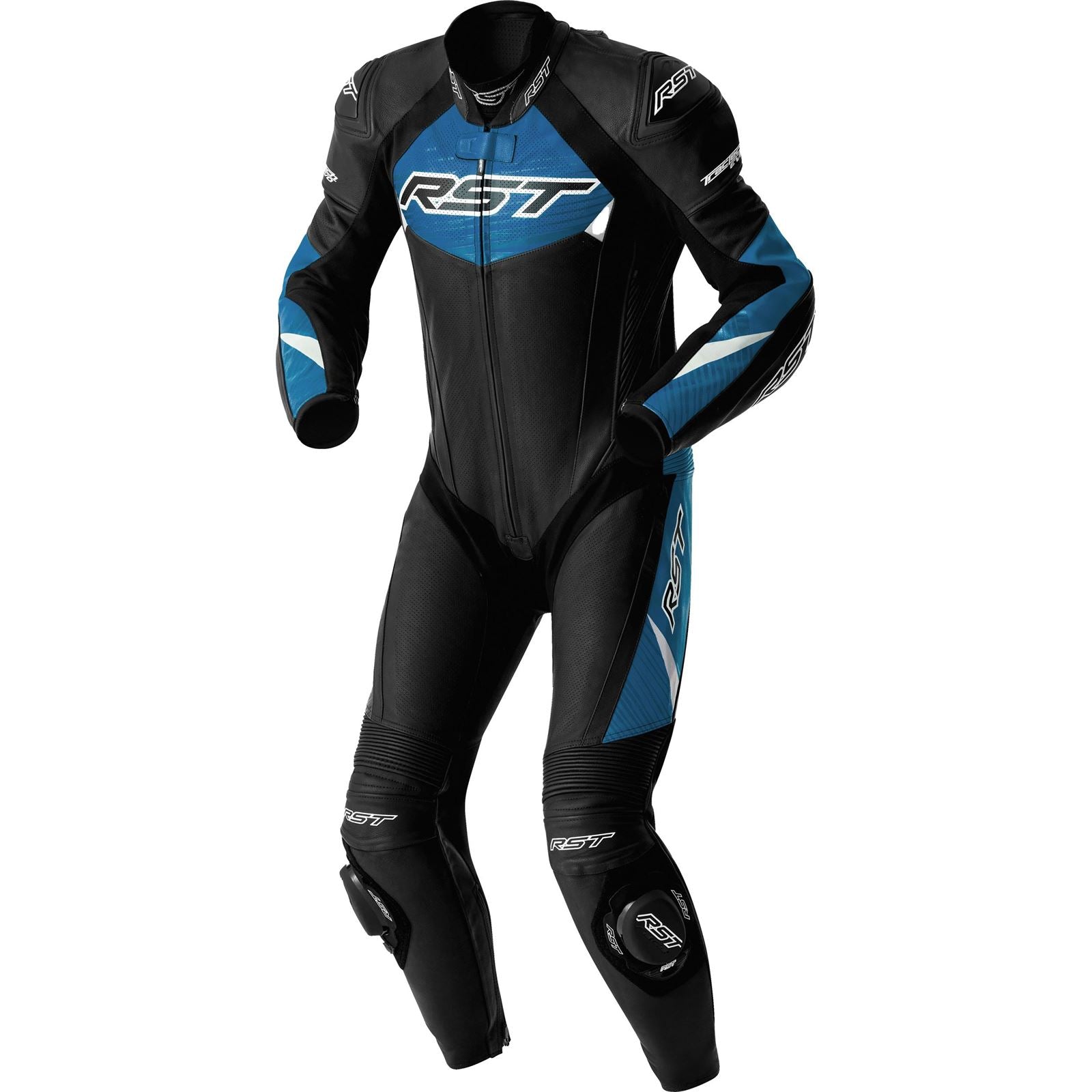 RST Moto Tractech EVO D3O Motorcycle Leather Suit - Black/Blue_1838758
