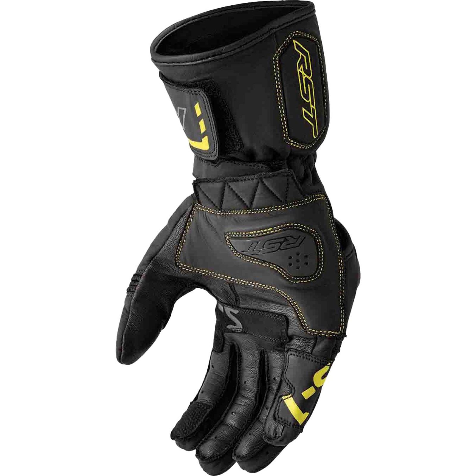 RST Moto S1 D3O Leather Gloves - Black/Flo-Yellow_1837212