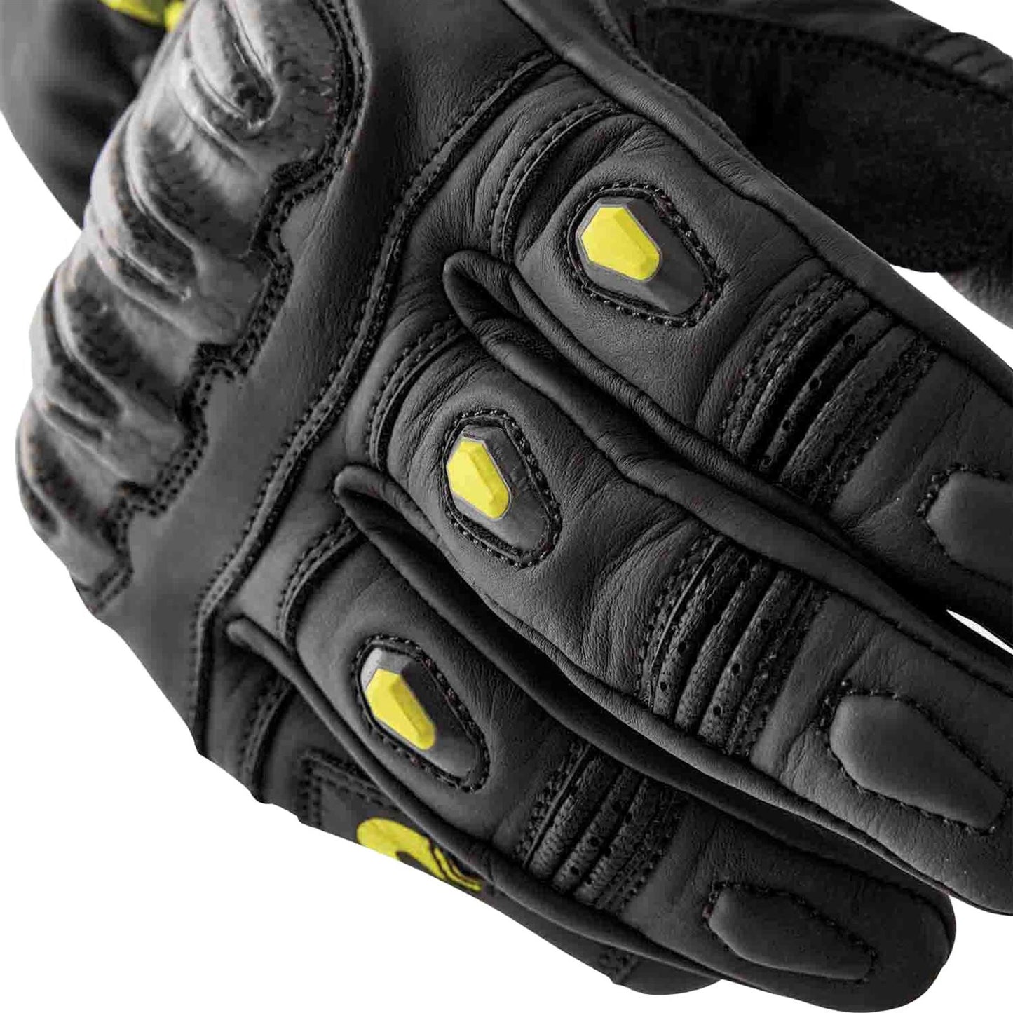RST Moto S1 D3O Leather Gloves - Black/Flo-Yellow_1837423