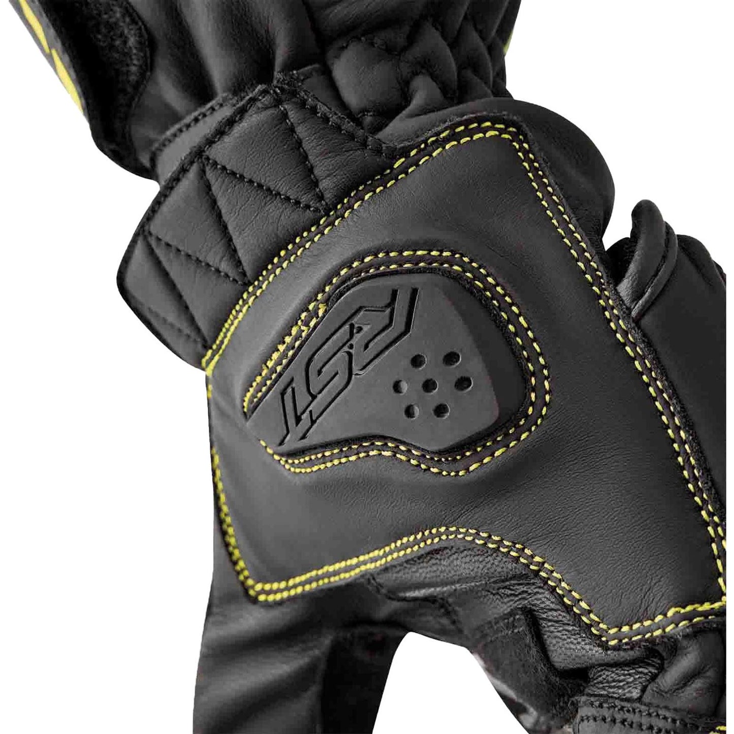 RST Moto S1 D3O Leather Gloves - Black/Flo-Yellow_1838725