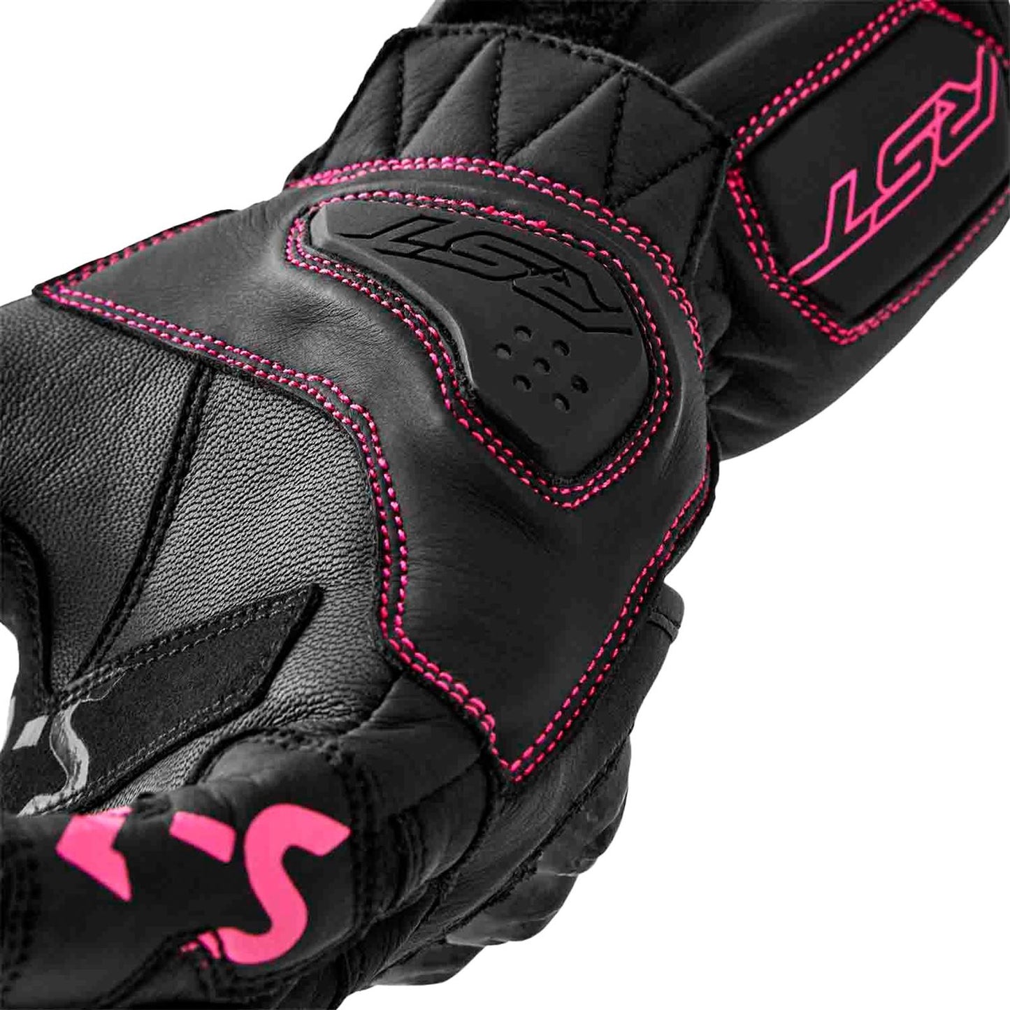 RST Moto S1 D3O Ladies Leather Gloves - Black/Pink_1837553