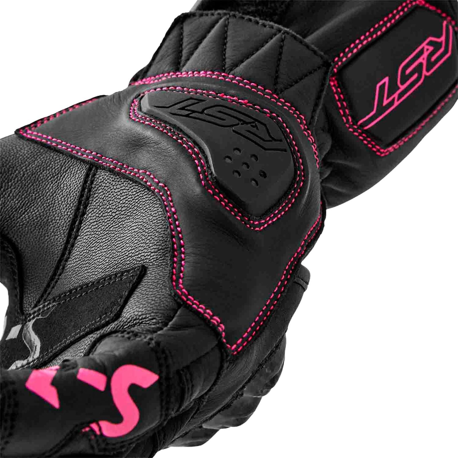 RST Moto S1 D3O Ladies Leather Gloves - Black/Pink_1837553
