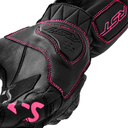 RST Moto S1 D3O Ladies Leather Gloves - Black/Pink_1837553