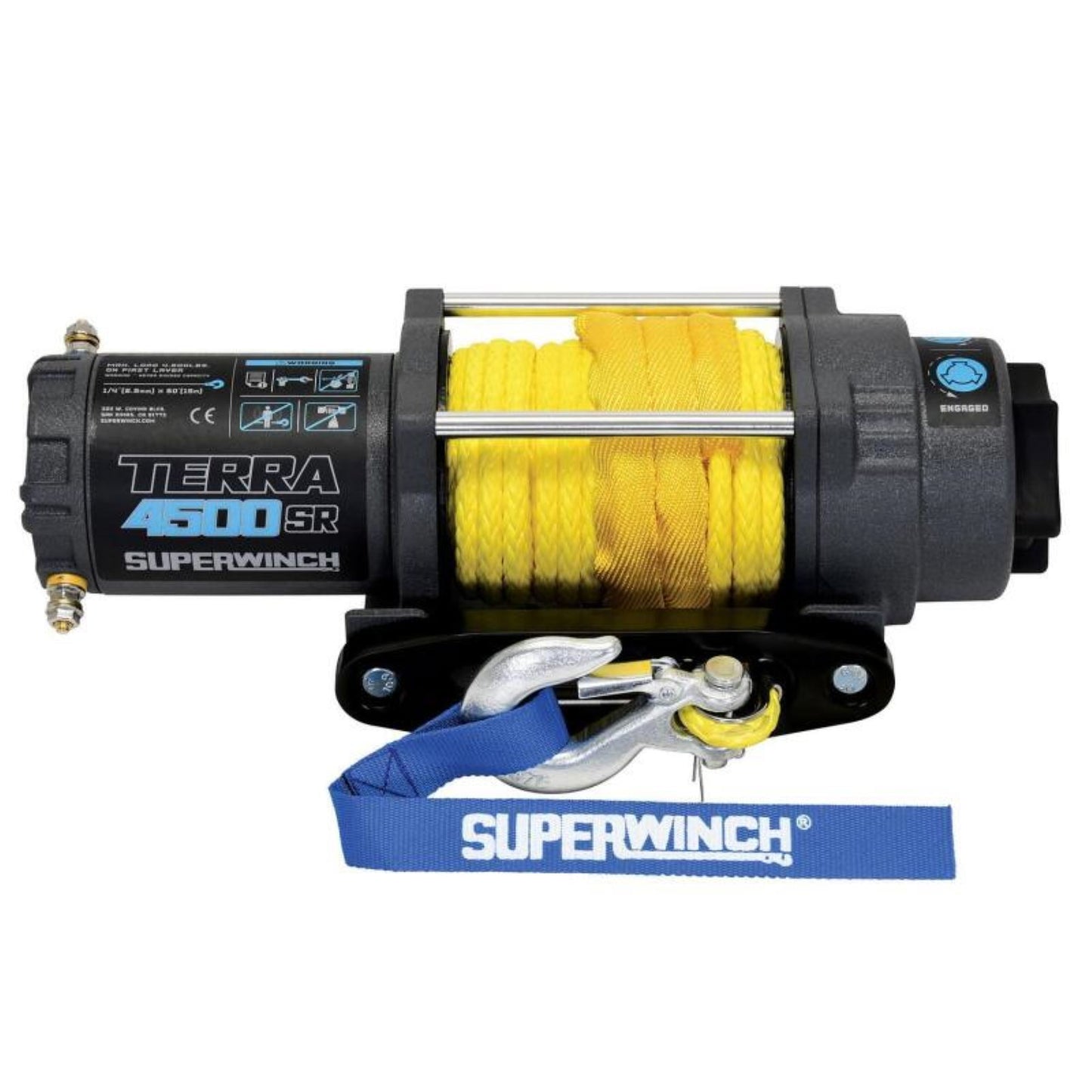 Super Winch 4500 LBS 12V DC 1/4"x50' Synthetic Rope Terra 4500SR Winch Gray Wrinkle [MPN: suw1145270]_1857094