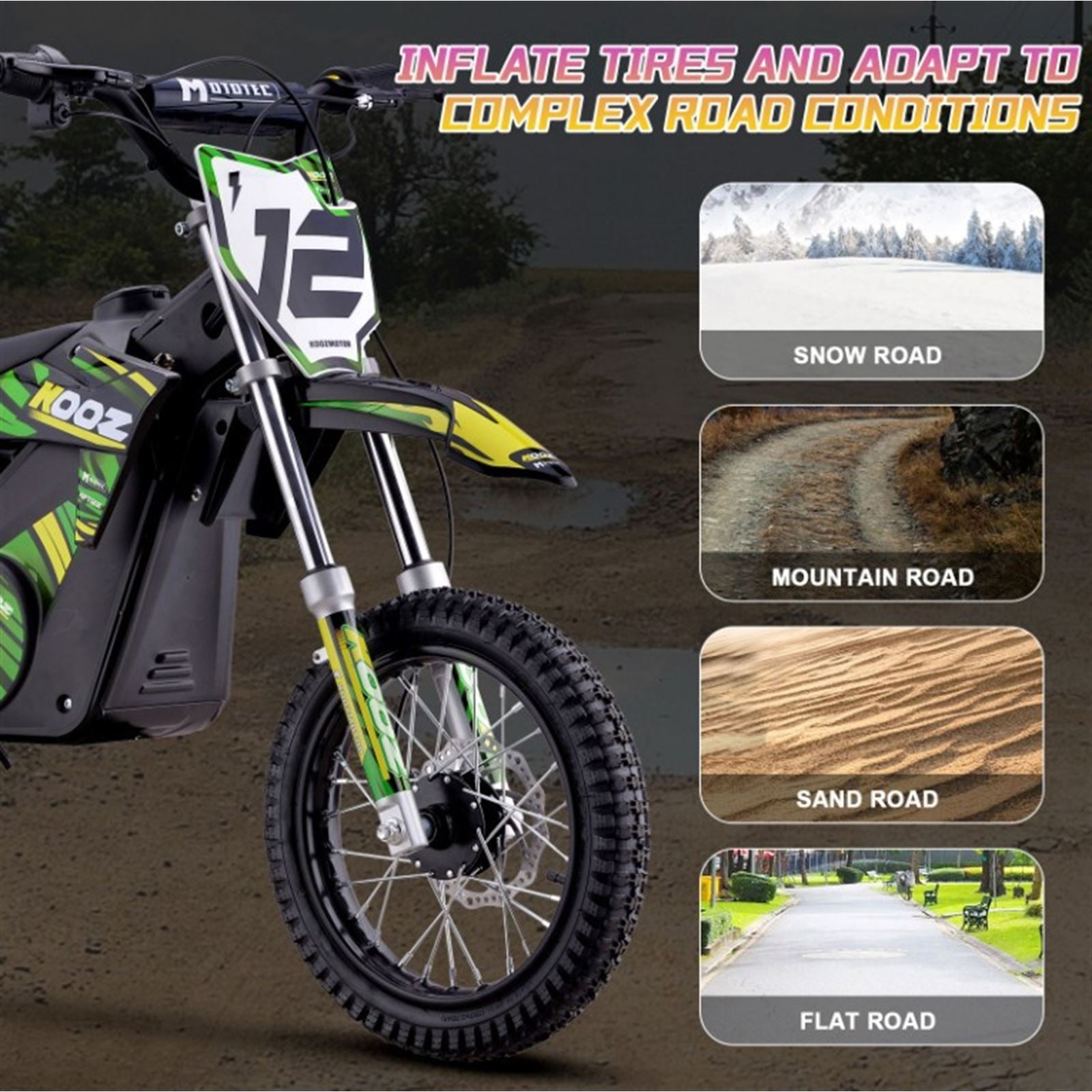 MotoTec USA 36v 1000w (HP112E-PRO) Electric Dirt Bike - Green [MPN: Dirt-Bike-36v-1000w-HP112E-PRO_Green]_1877918
