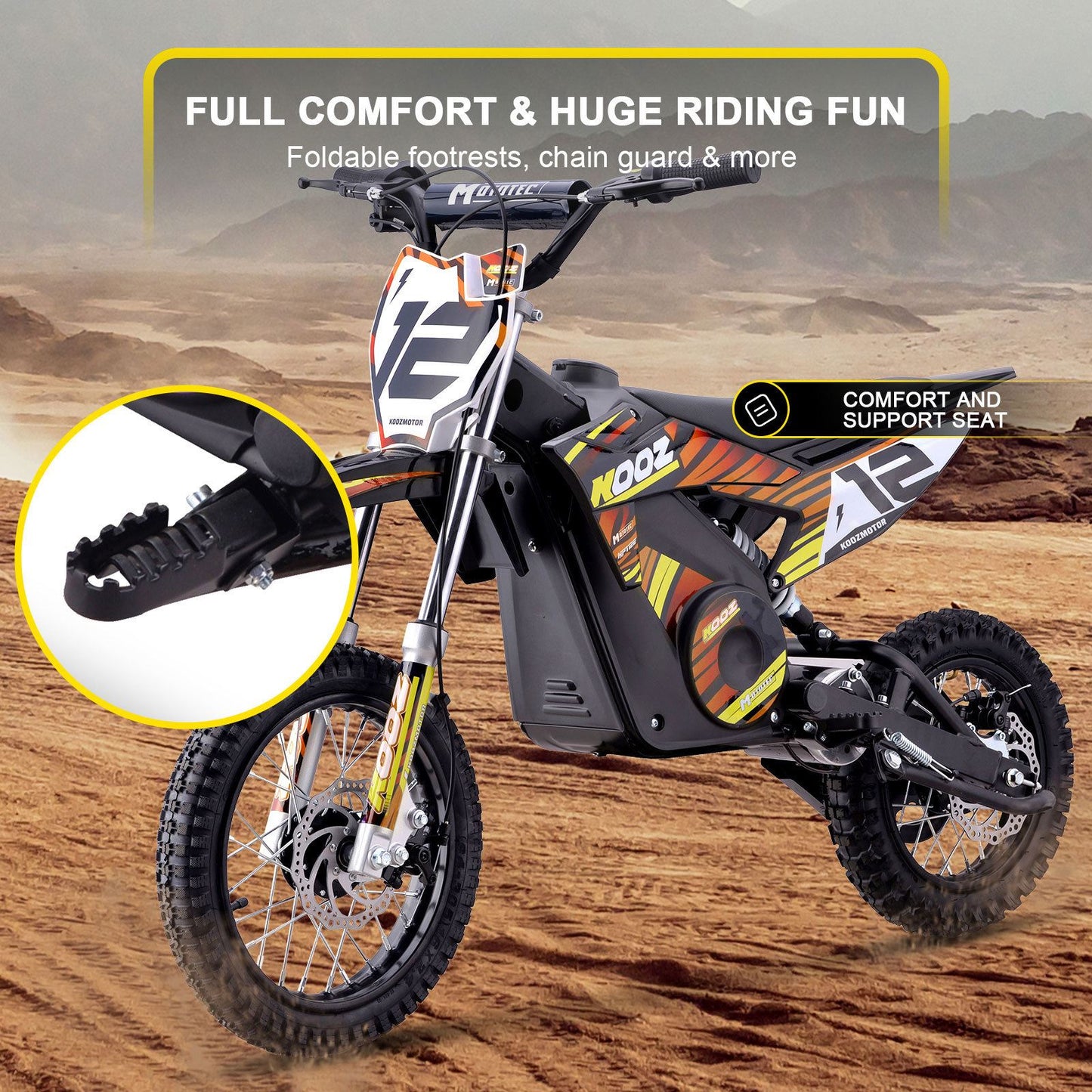 MotoTec USA 36v 1000w (HP112E-PRO) Electric Dirt Bike - Orange [MPN: Dirt-Bike-36v-1000w-HP112E-PRO_Orange]_1877934