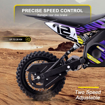 MotoTec USA 36v 1000w (HP112E-PRO) Electric Dirt Bike - Purple [MPN: Dirt-Bike-36v-1000w-HP112E-PRO_Purple]_1877926