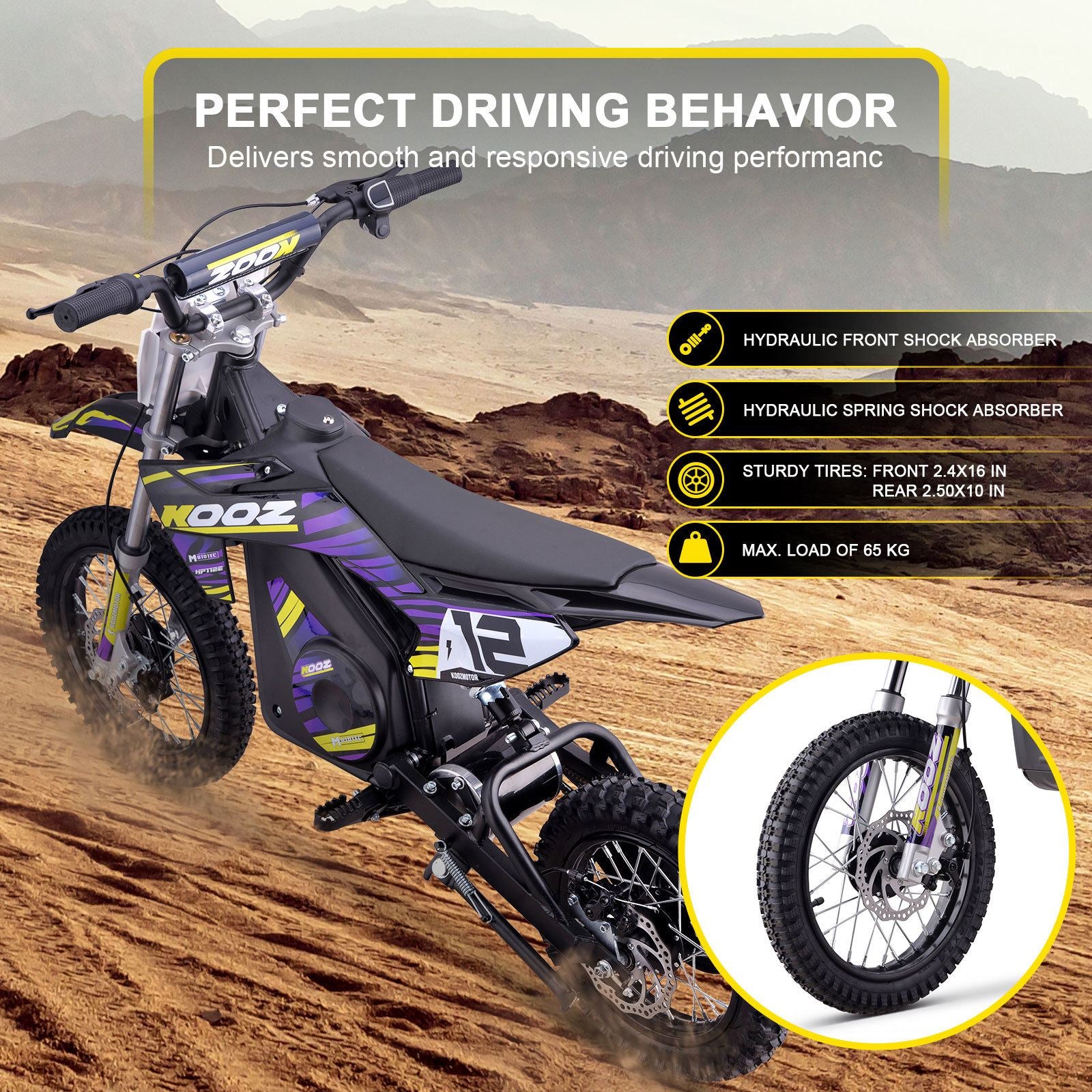MotoTec USA 36v 1000w (HP112E-PRO) Electric Dirt Bike - Purple [MPN: Dirt-Bike-36v-1000w-HP112E-PRO_Purple]_1877925
