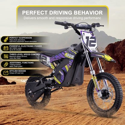 MotoTec USA 36v 1000w (HP112E-PRO) Electric Dirt Bike - Purple [MPN: Dirt-Bike-36v-1000w-HP112E-PRO_Purple]_1877936