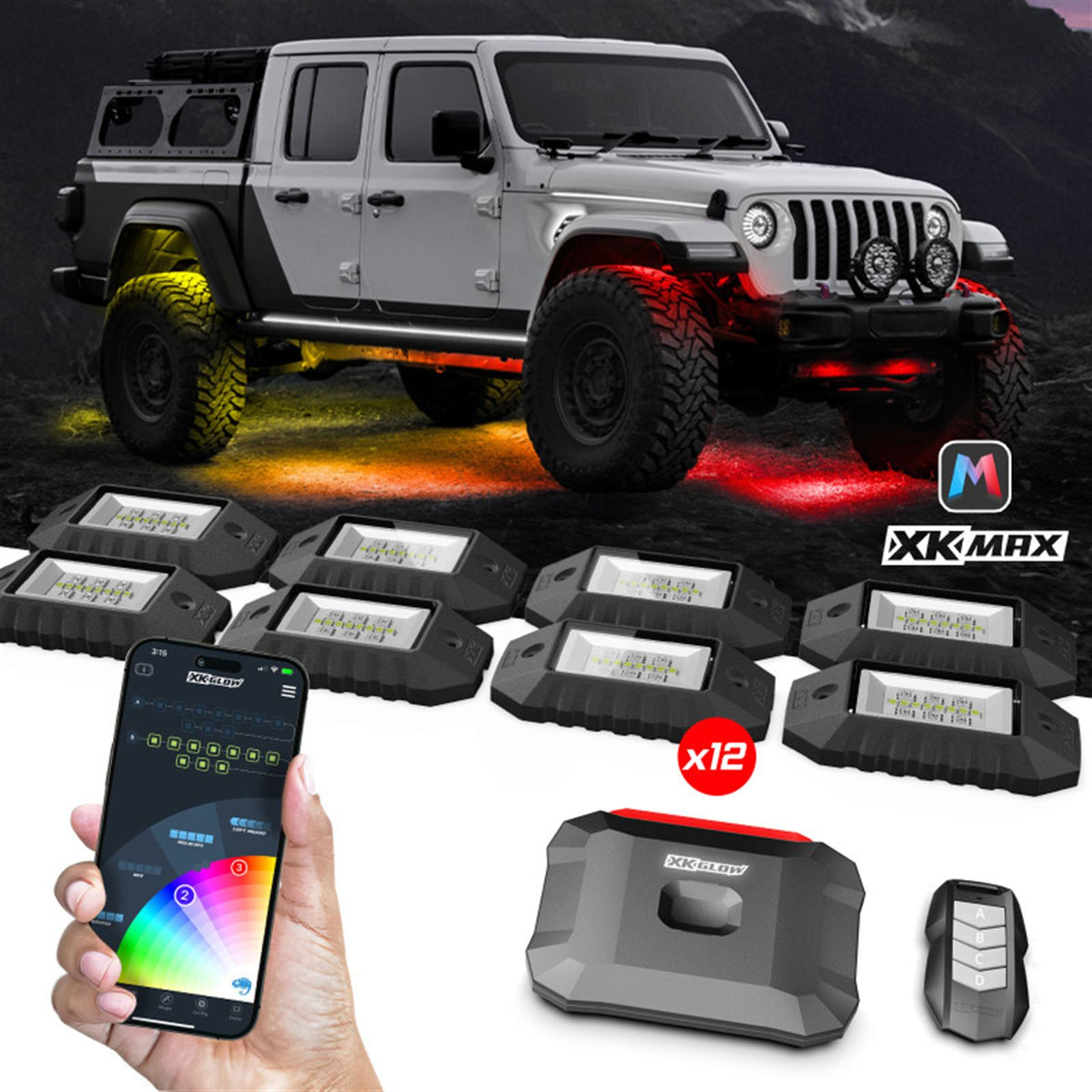 XKGlow RGBW 12/Piece Addressable LED Rock Light Kit [MPN: mx-rock-pro]_2146319
