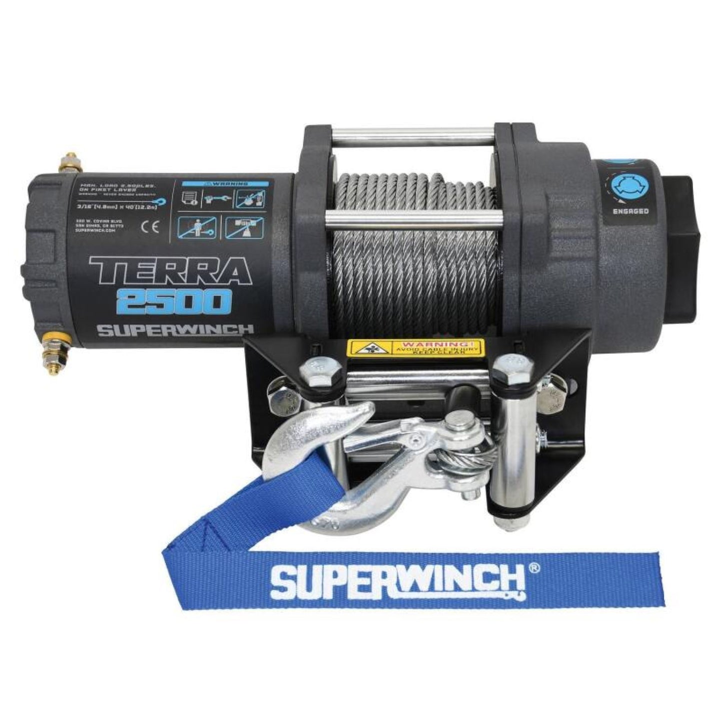 Super Winch 2500 LBS 12V DC 3/16" x 40' Steel Rope Terra 2500 Winch - Gray Wrinkle [MPN: 1125260]_1939759