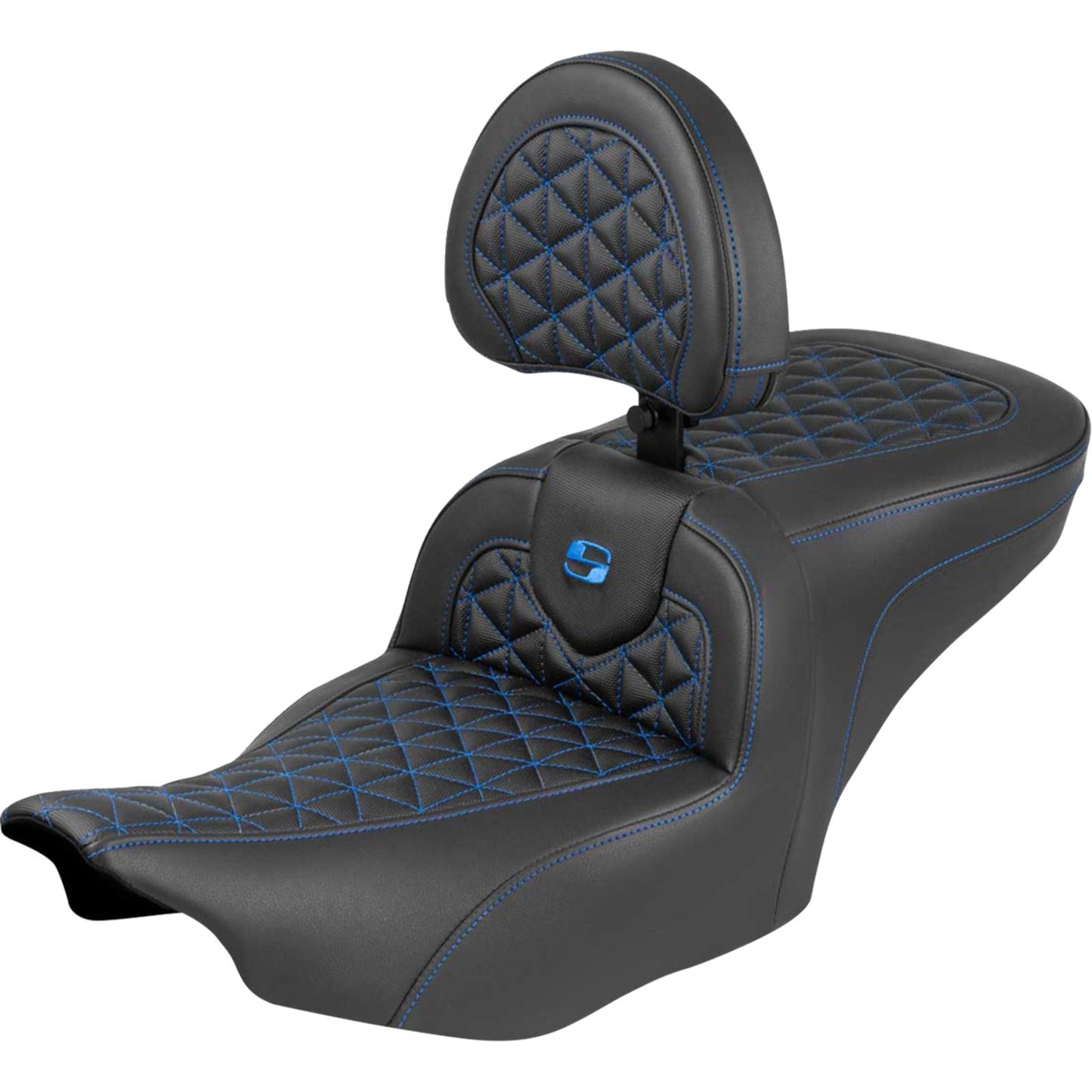 Saddlemen Roadsofa™ Seat - with Backrest - Blue Stitch for FLH/FLT '23-'25 [MPN: 823-07-210B1]_1944230
