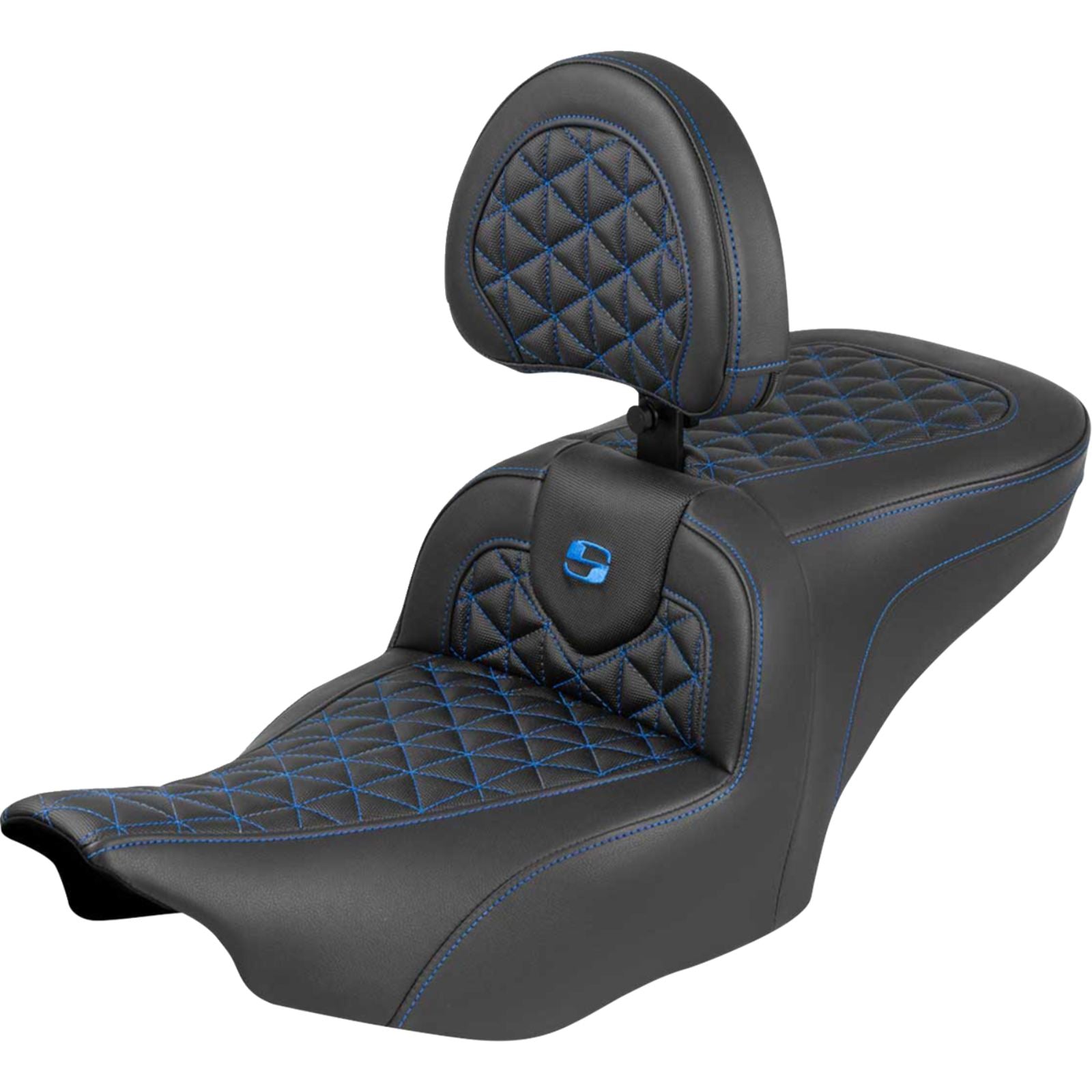Saddlemen Roadsofa™ Seat - with Backrest - Blue Stitch for FLH/FLT '23-'25 [MPN: 823-07-210B1]_1944230