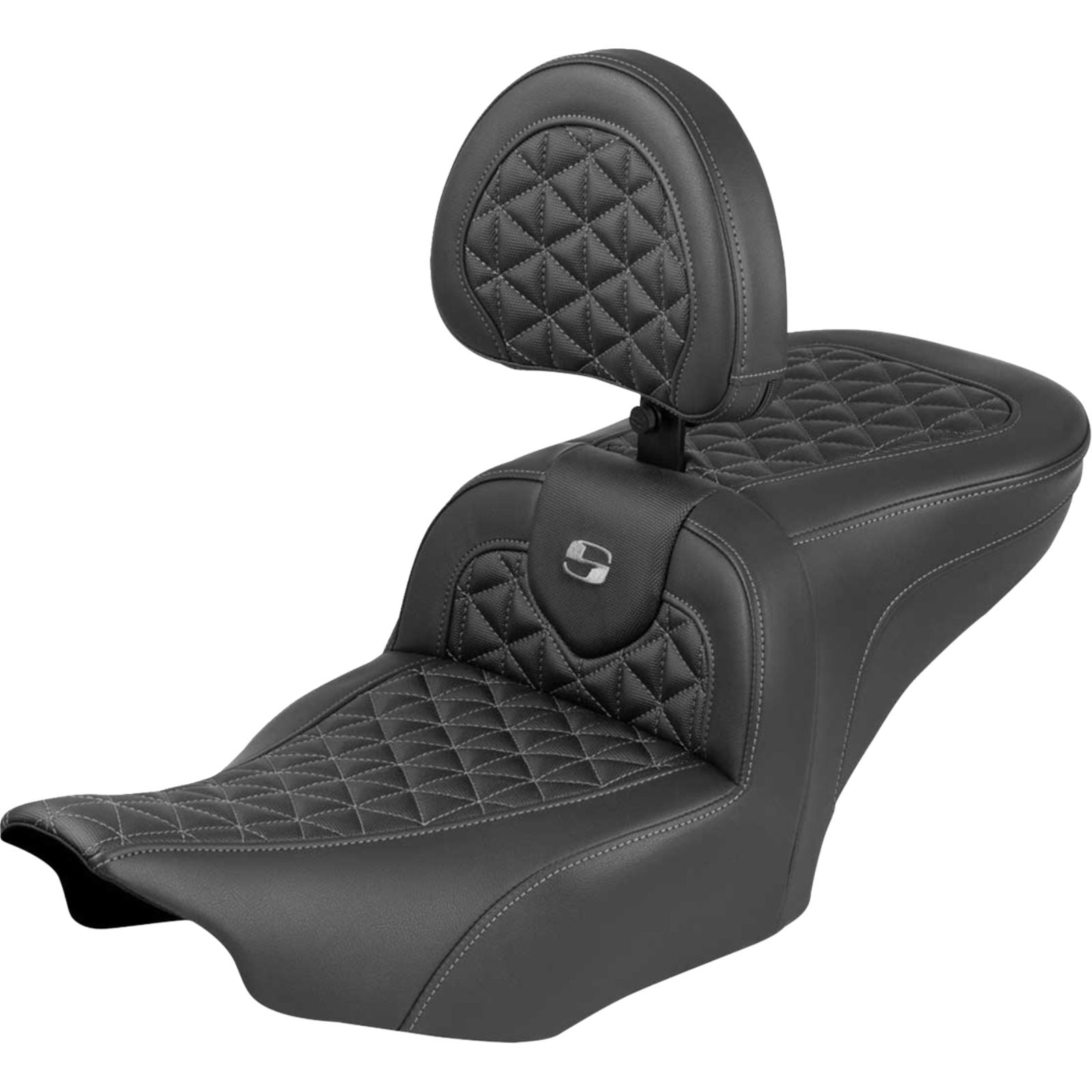 Saddlemen Roadsofa™ Seat - with Backrest - Gray Stitch for FLH/FLT '23-'25 [MPN: 823-07-210B2]_1942745
