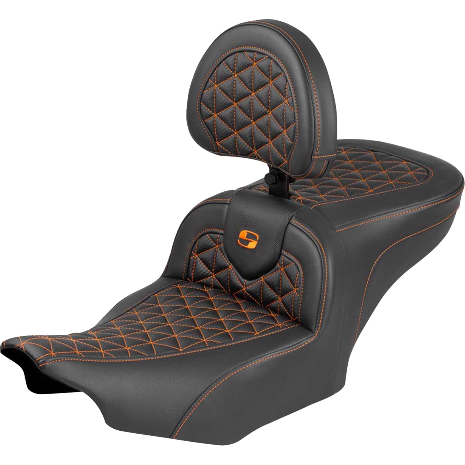 Saddlemen Roadsofa™ Seat - with Backrest - Orange Stitch for FLH/FLT '23-'25 [MPN: 823-07-210B3]_1944604