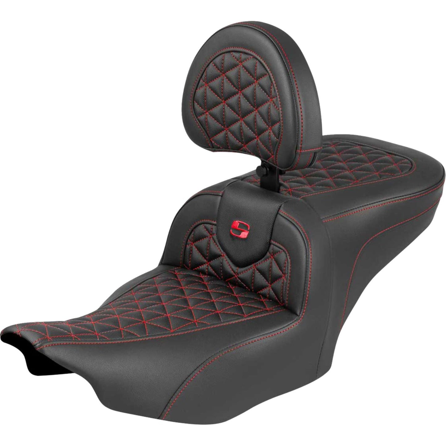 Saddlemen Roadsofa™ Seat - with Backrest - Red Stitch for FLH/FLT '23-'25 [MPN: 823-07-210B4]_1945581