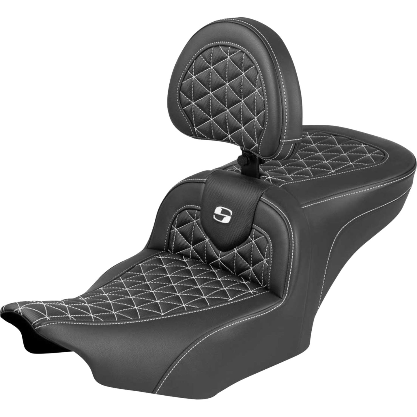 Saddlemen Roadsofa™ Seat - with Backrest - White Stitch for FLH/FLT '23-'25 [MPN: 823-07-210B6]_1944965