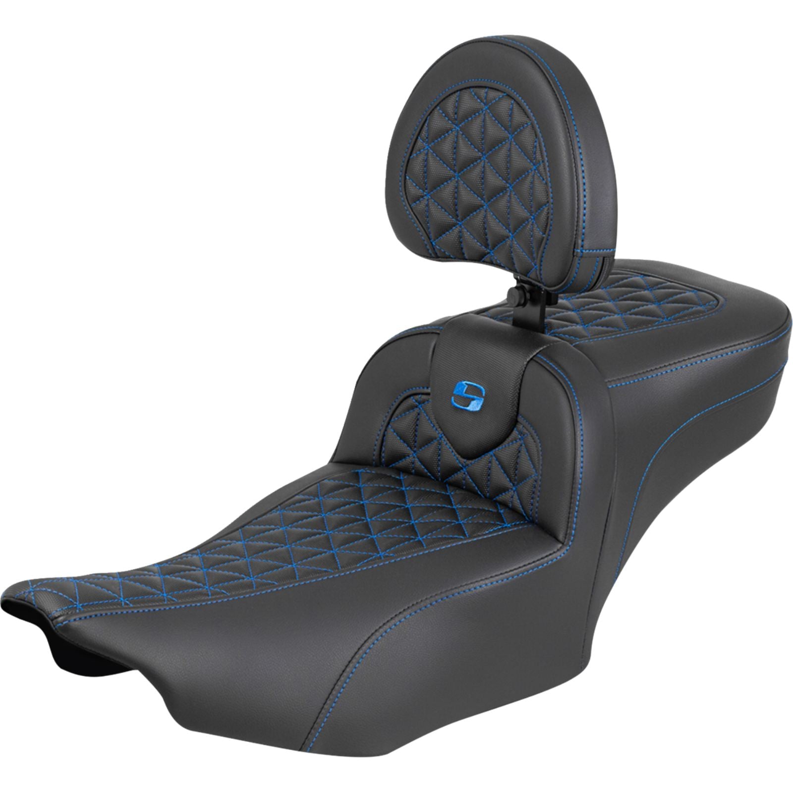 Saddlemen Roadsofa™ Seat - with Backrest - Blue Stitch for FLH/FLT '23-'25 [MPN: 823-07-211B1]_1945465