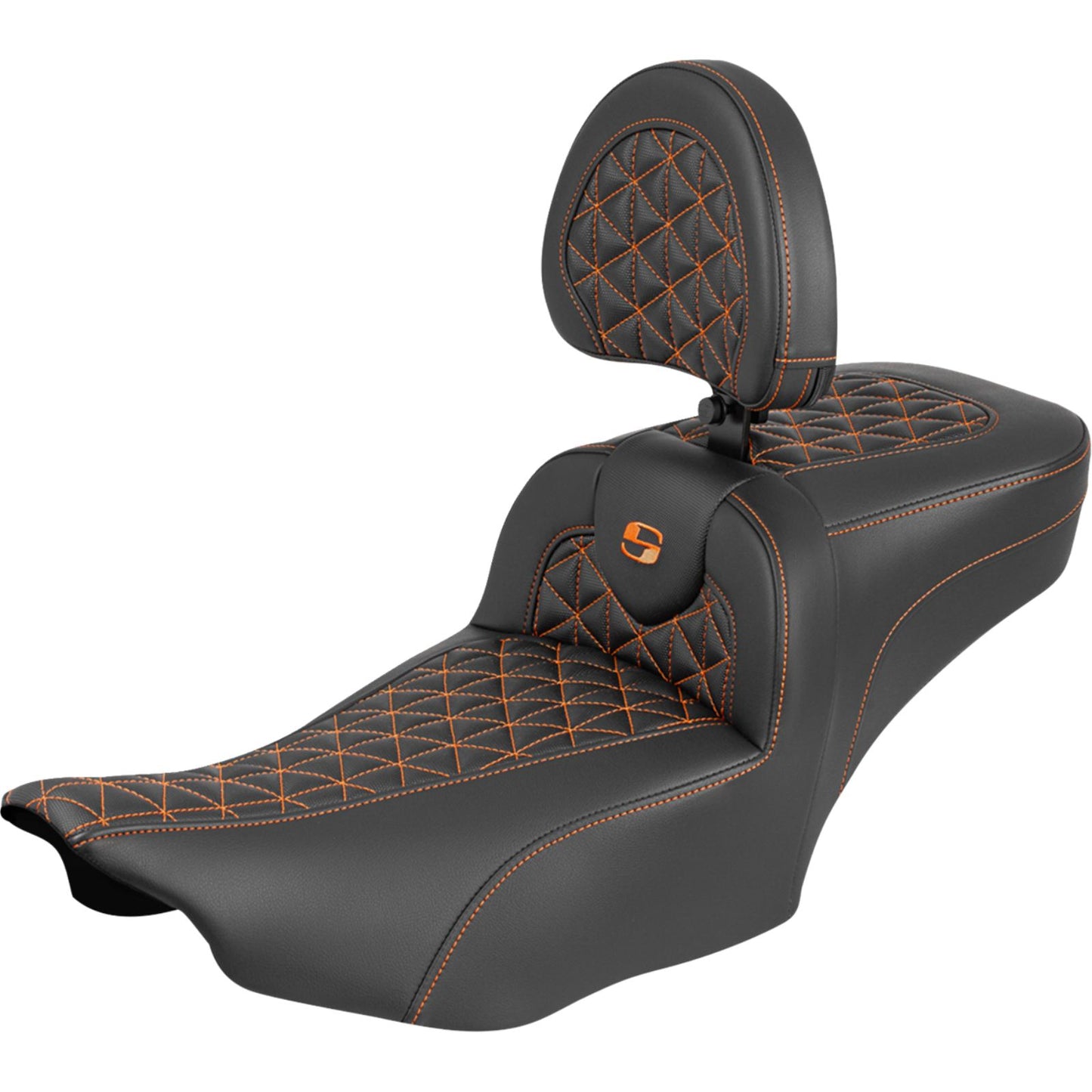 Saddlemen Roadsofa™ Seat - with Backrest - Orange Stitch for FLH/FLT '23-'25 [MPN: 823-07-211B3]_1945054