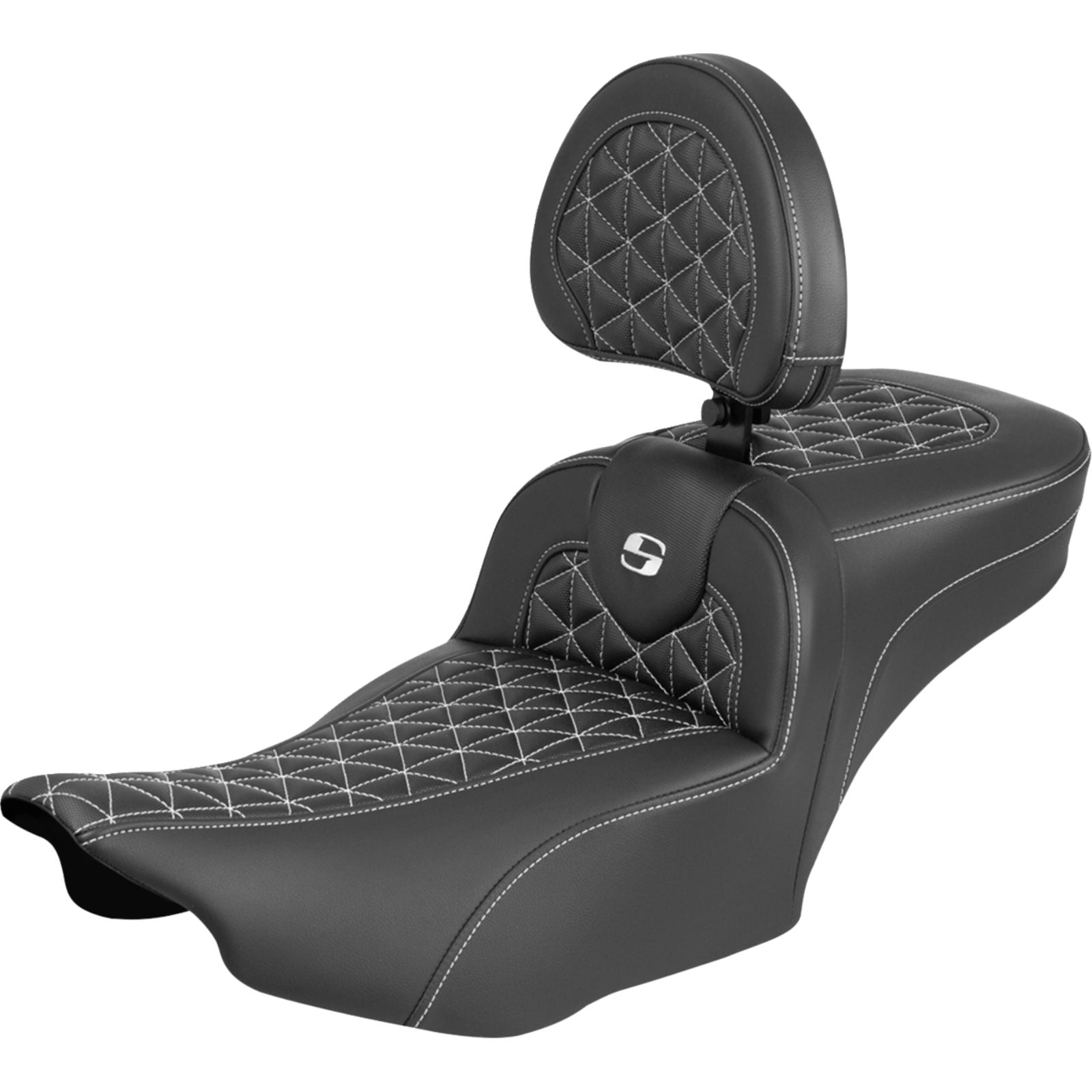 Saddlemen Roadsofa™ Seat - with Backrest - White Stitch for FLH/FLT '23-'25 [MPN: 823-07-211B6]_1944868