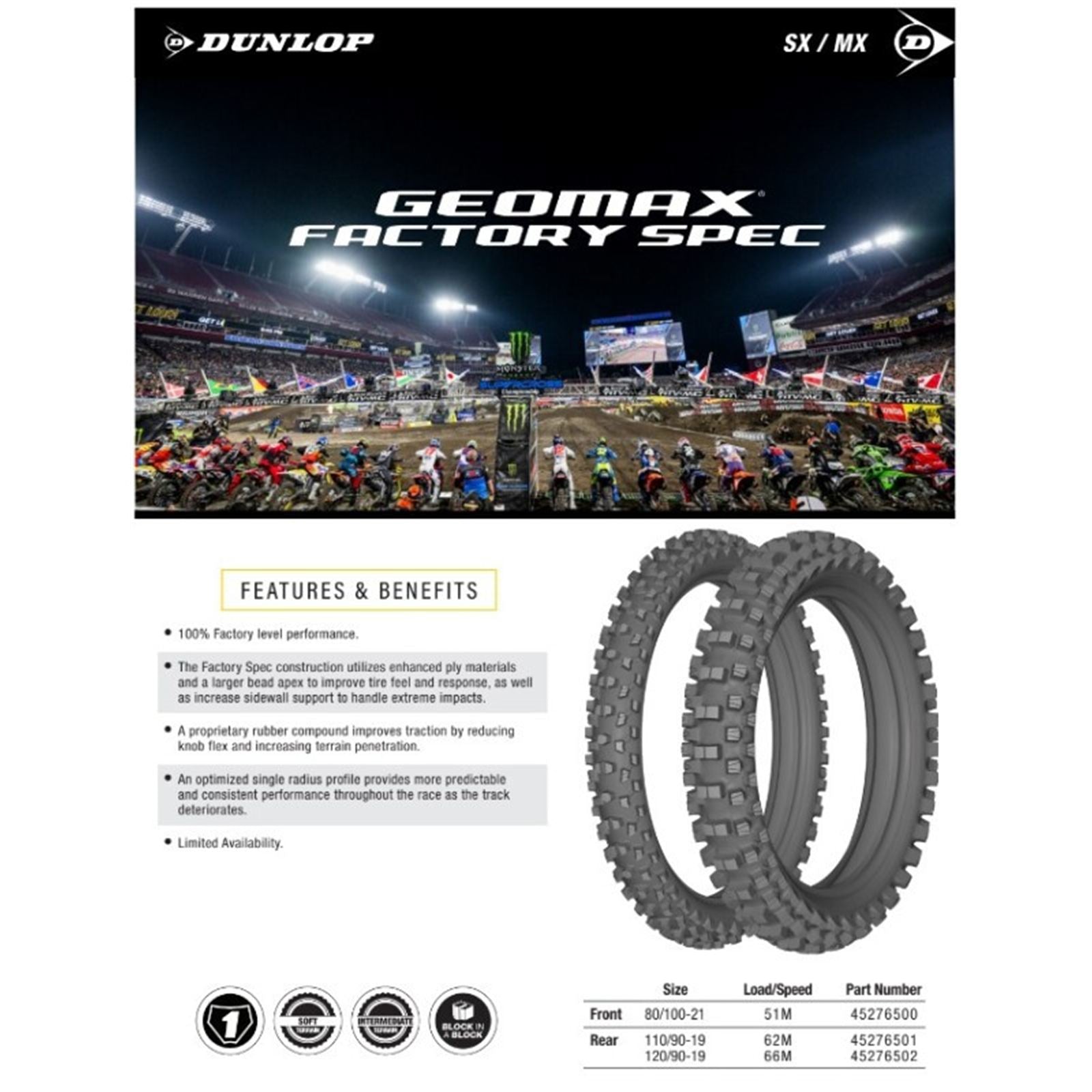 Dunlop Geomax Factory Spec Front Tire - 80/100-21 M/C 51M TT [MPN: 45276500]_1977909