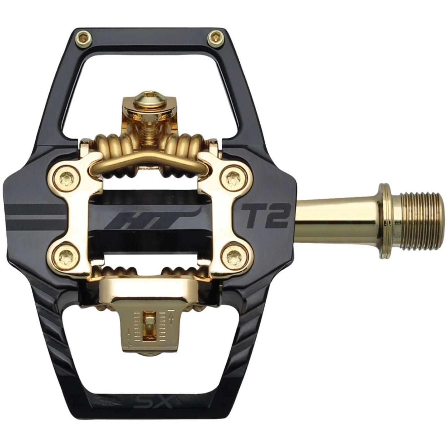 HT Components T2-SX Pedals - Dual Sided Clipless, 9/16", Black/Gold [MPN: 102001T2SXXX2Y02K1X1]_1990713