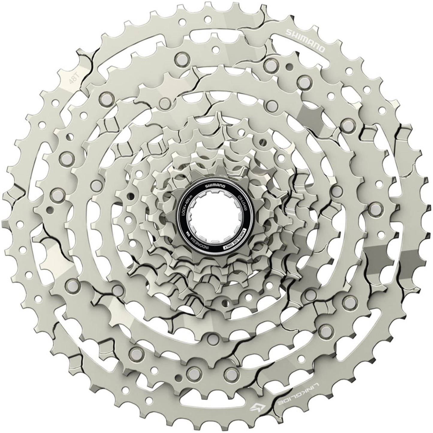 Shimano CUES CS-LG400-10 Cassette - 10-Speed, 11-48t, LINKGLIDE, Silver [MPN: ECSLG40010148S]_1990617