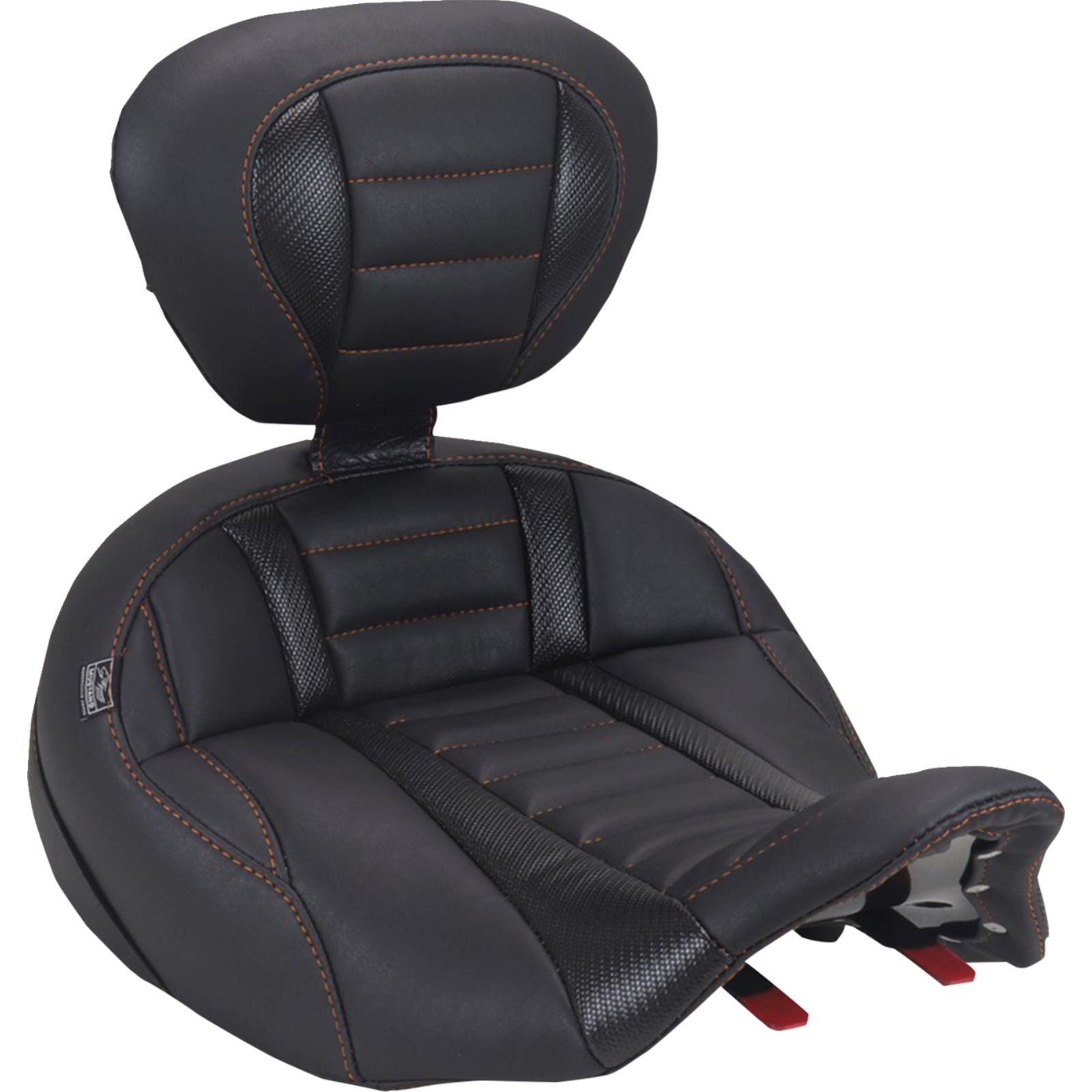 Mustang Motorcycle Products Deluxe Touring Solo Seat with Driver's Backrest - Mandarin Orange Stitch fits FLH/FLT [MPN: 89406MO]_2069574