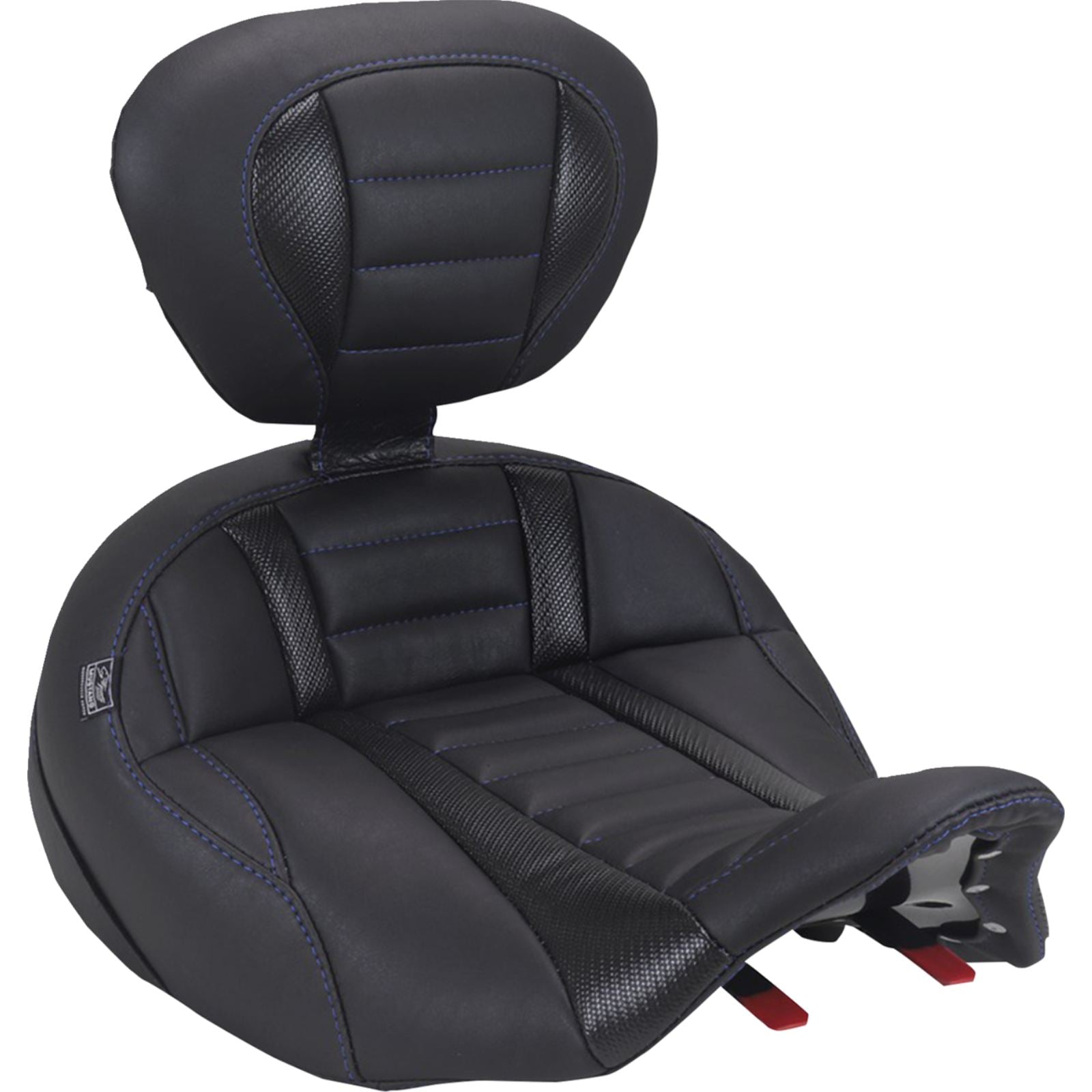 Mustang Motorcycle Products Deluxe Touring Solo Seat with Driver's Backrest - Sky Blue Stitch fits FLH/FLT [MPN: 89406SB]_2069606