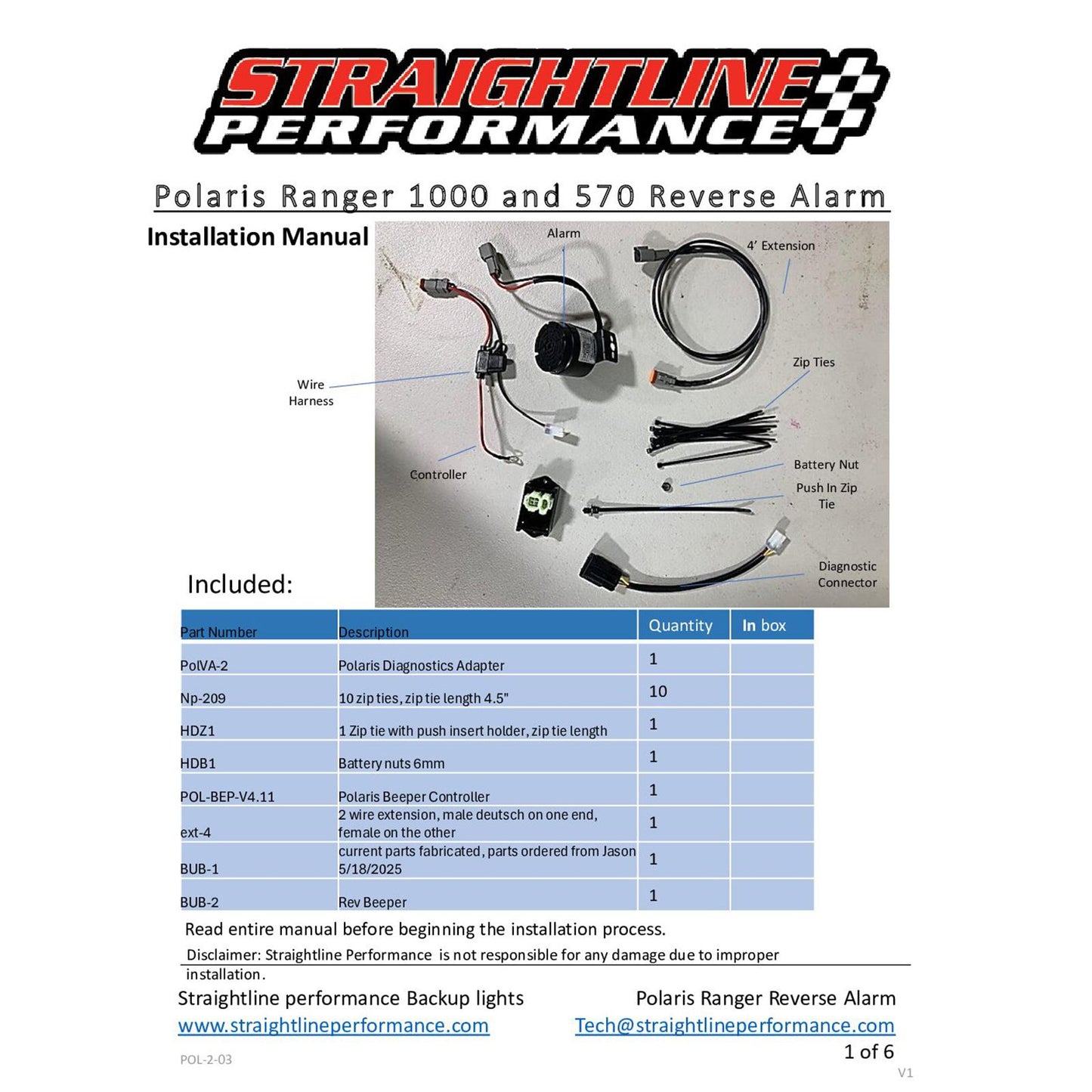 Straightline Performance Automatic Backup Beeper Kit fits Polaris [MPN: 287-120]_2234545