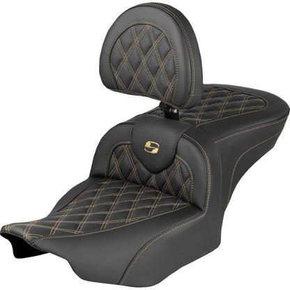 Saddlemen RoadSofa™ Seat - Lattice Stitch - Gold Stitch for FLH/FLT '23-'25 [MPN: 823-07-182B7]_2097722