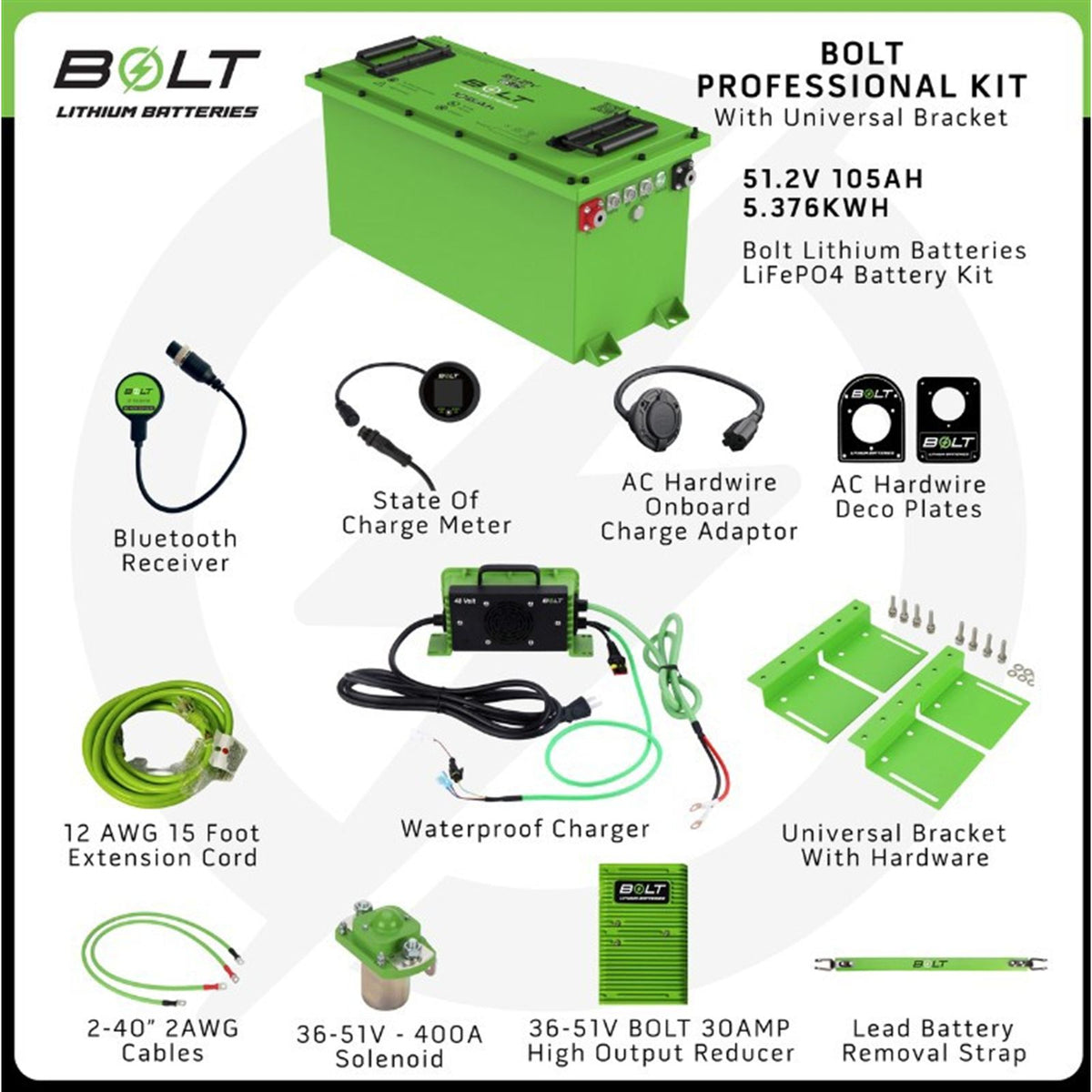 Bolt Energy USA 51V 105AH Battery - Thin - Heated - Pro Accessory Kit fits Navitas/EZGO/Evolution/Bad Boy [MPN: 33-116]_2759113