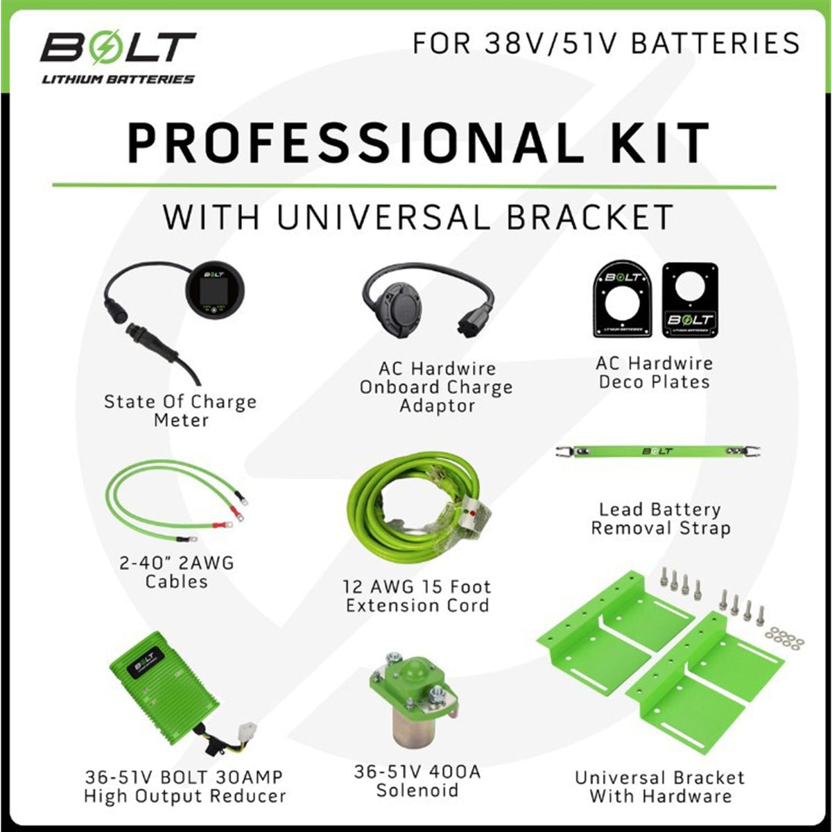 Bolt Energy USA 51V 105AH Battery - Thin - Heated - Pro Accessory Kit fits Navitas/EZGO/Evolution/Bad Boy [MPN: 33-116]_2759114